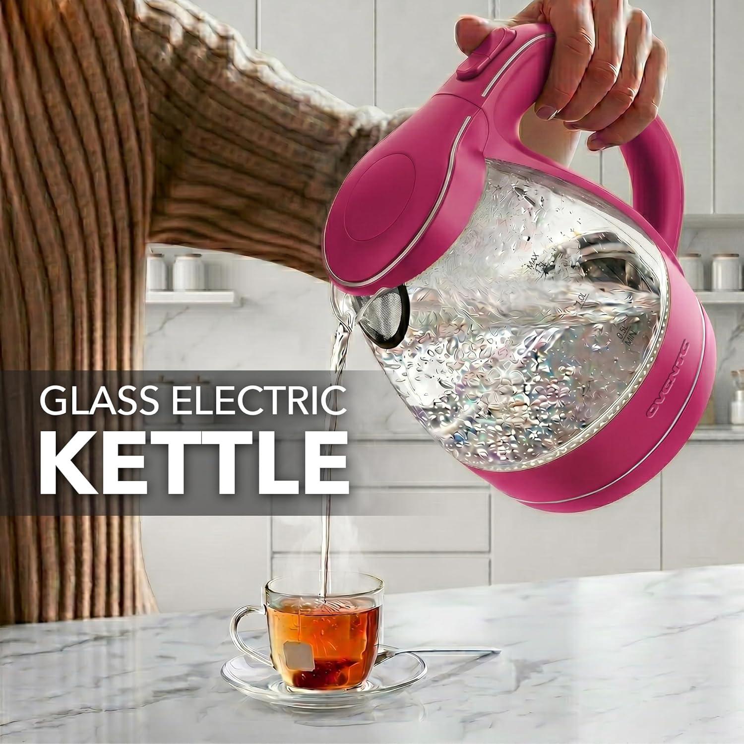image:imageOVENTE Electric Kettle 15L Borosilicate Glass Countertop Water Heater and Boiler for Coffee or Tea BPAFree Auto ShutOff BoilDry Protection Removable and Washable Spout Filter Purple KG83PPink
