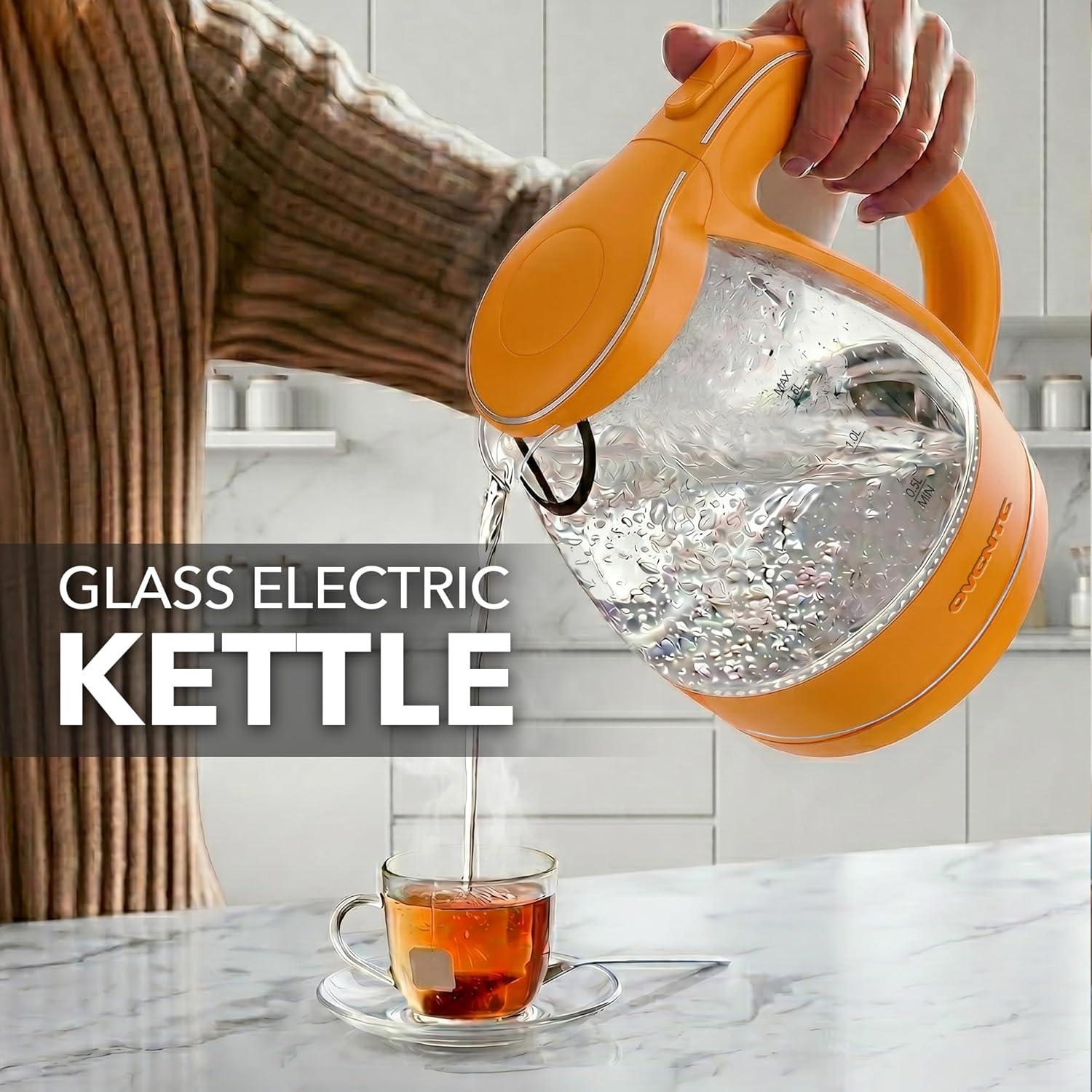 image:imageOVENTE Electric Kettle 15L Borosilicate Glass Countertop Water Heater and Boiler for Coffee or Tea BPAFree Auto ShutOff BoilDry Protection Removable and Washable Spout Filter Purple KG83POrange