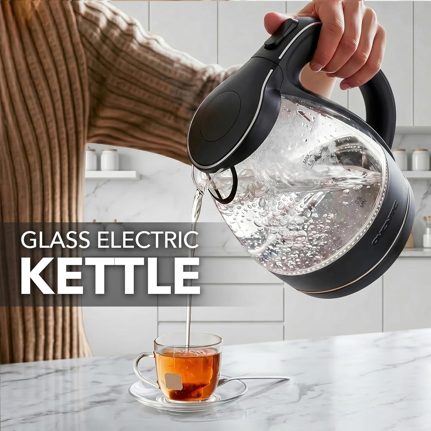 image:imageOVENTE Electric Kettle 15L Borosilicate Glass Countertop Water Heater and Boiler for Coffee or Tea BPAFree Auto ShutOff BoilDry Protection Removable and Washable Spout Filter Purple KG83PBlack