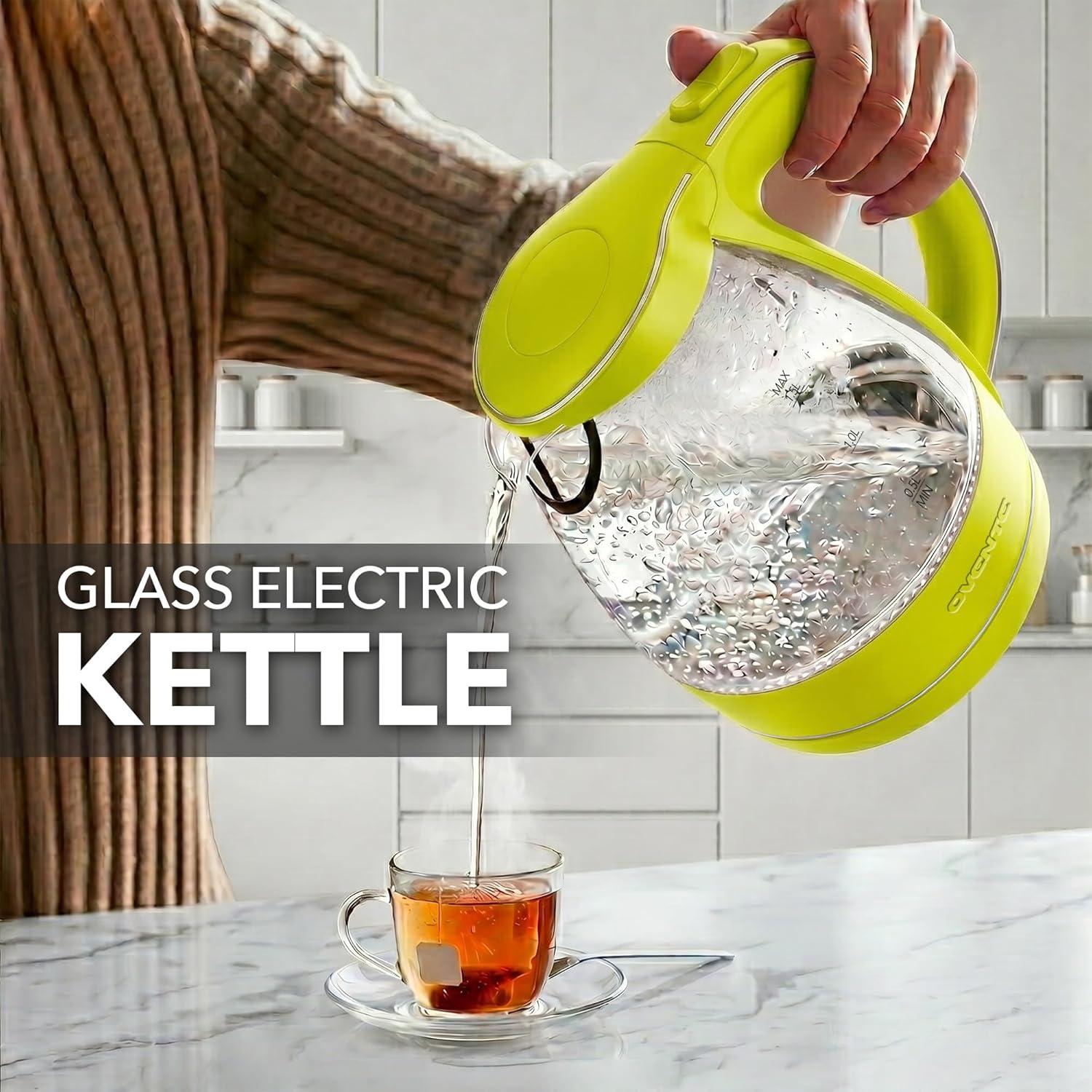 image:imageOVENTE Electric Kettle 15L Borosilicate Glass Countertop Water Heater and Boiler for Coffee or Tea BPAFree Auto ShutOff BoilDry Protection Removable and Washable Spout Filter Purple KG83PGreen