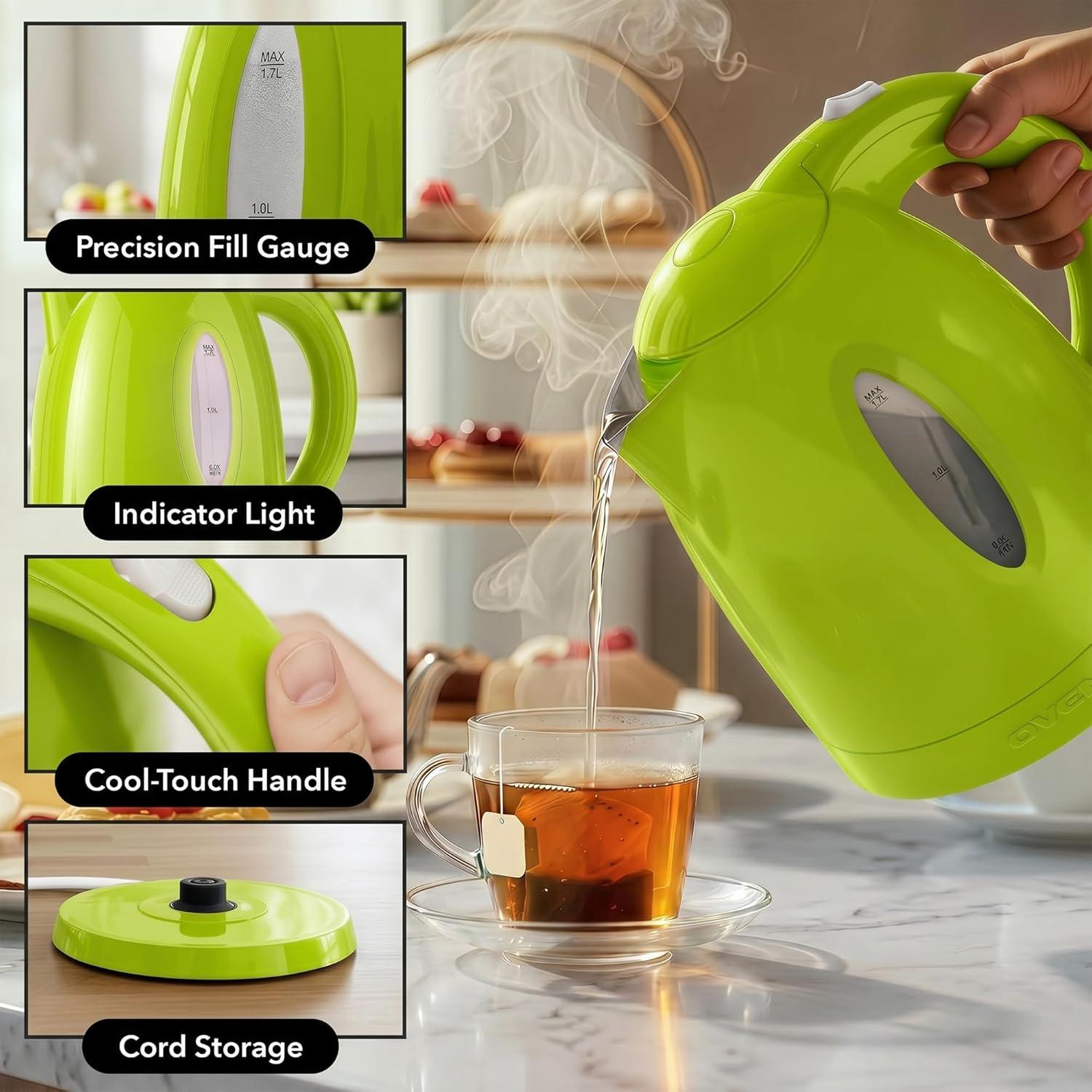 image:imageOVENTE Electric Kettle 17L Fast Boiling Water Heater for Coffee or Tea BPA Free with Water Level Gauge Auto ShutOff BoilDry Protection Indicator Light and Removable Filter Black KP72BGreen