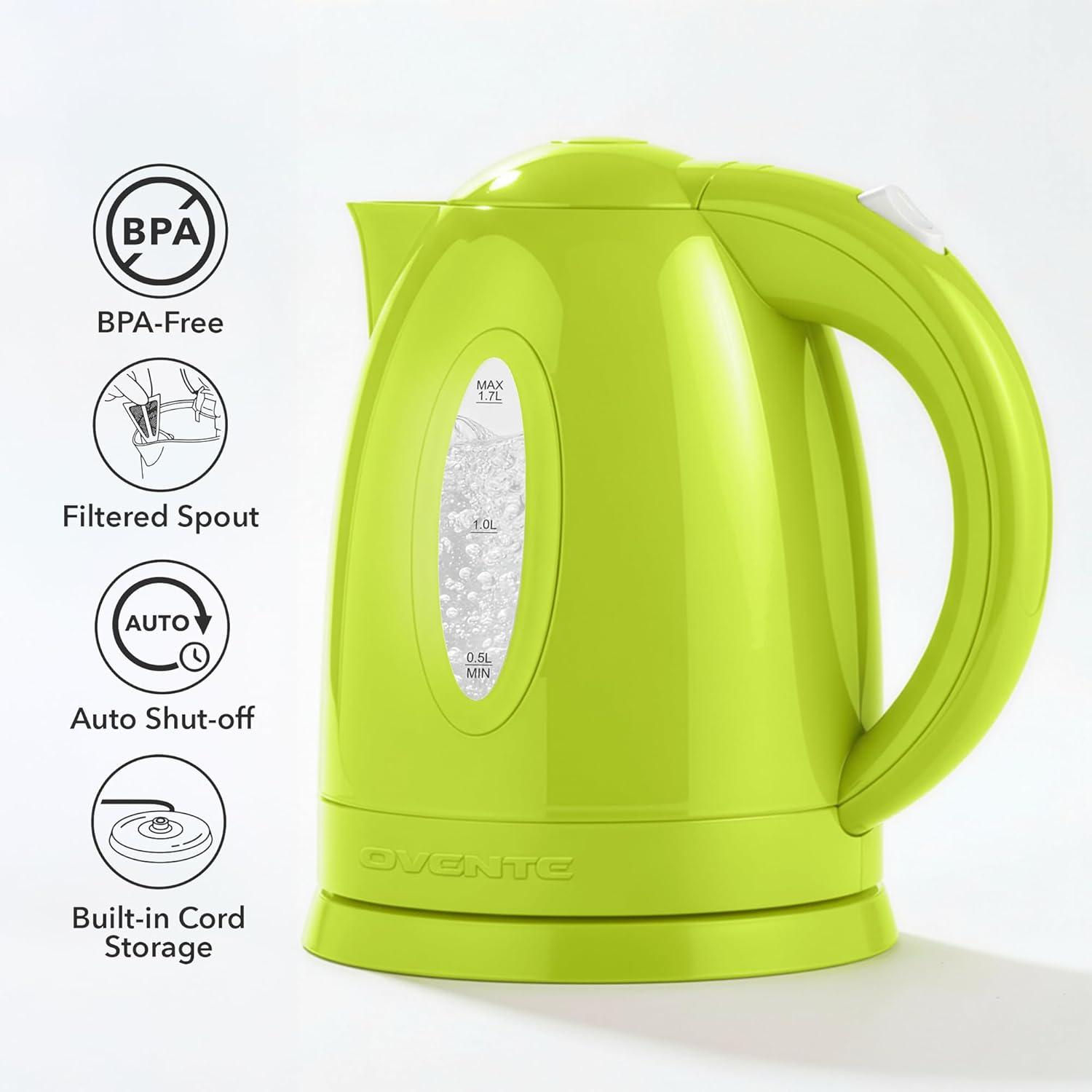 image:imageOVENTE Electric Kettle 17L Fast Boiling Water Heater for Coffee or Tea BPA Free with Water Level Gauge Auto ShutOff BoilDry Protection Indicator Light and Removable Filter Black KP72BGreen