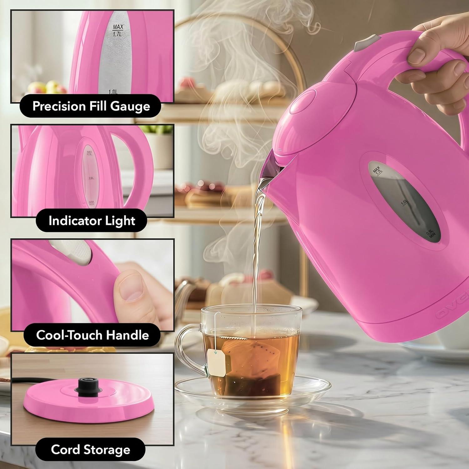 image:imageOVENTE Electric Kettle 17L Fast Boiling Water Heater for Coffee or Tea BPA Free with Water Level Gauge Auto ShutOff BoilDry Protection Indicator Light and Removable Filter Black KP72BPink