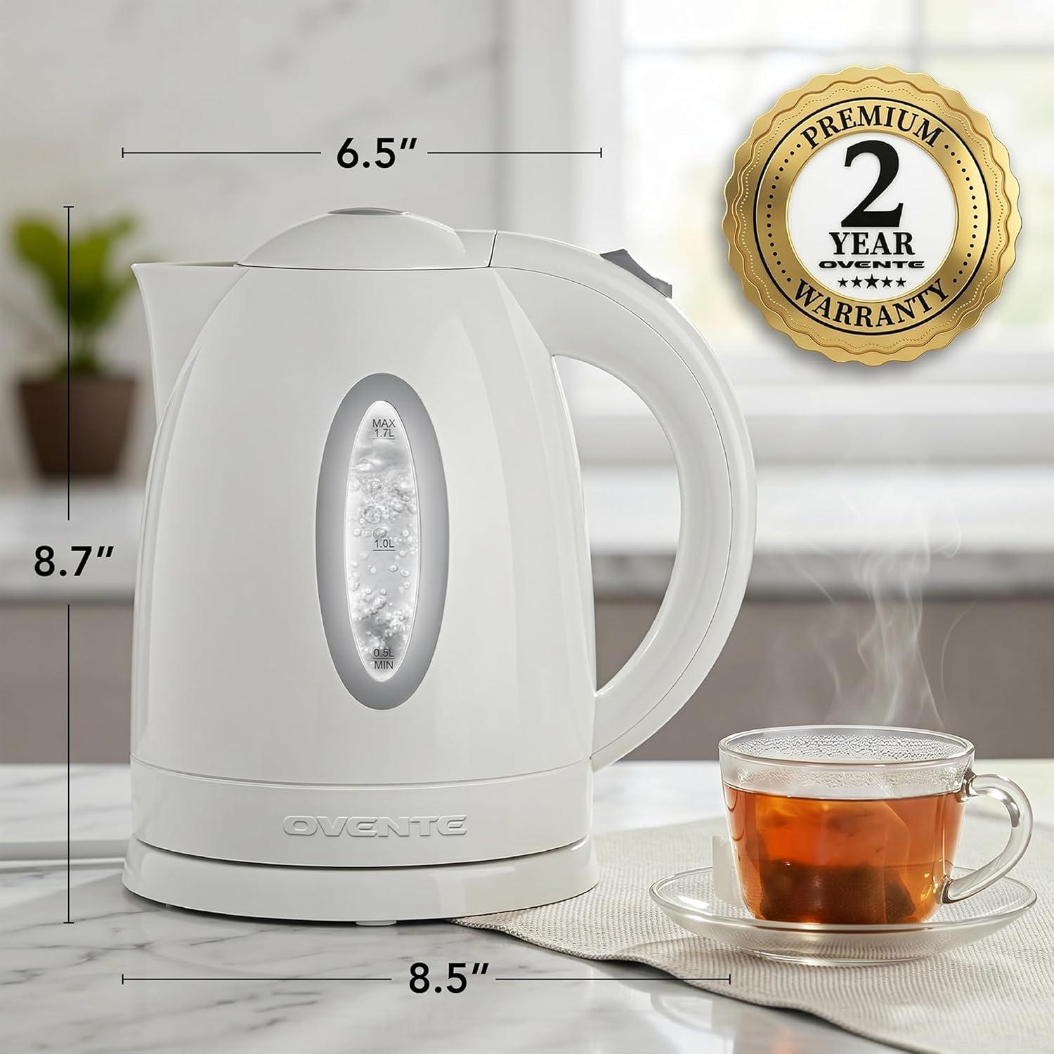 image:imageOVENTE Electric Kettle 17L Fast Boiling Water Heater for Coffee or Tea BPA Free with Water Level Gauge Auto ShutOff BoilDry Protection Indicator Light and Removable Filter Black KP72BWhite