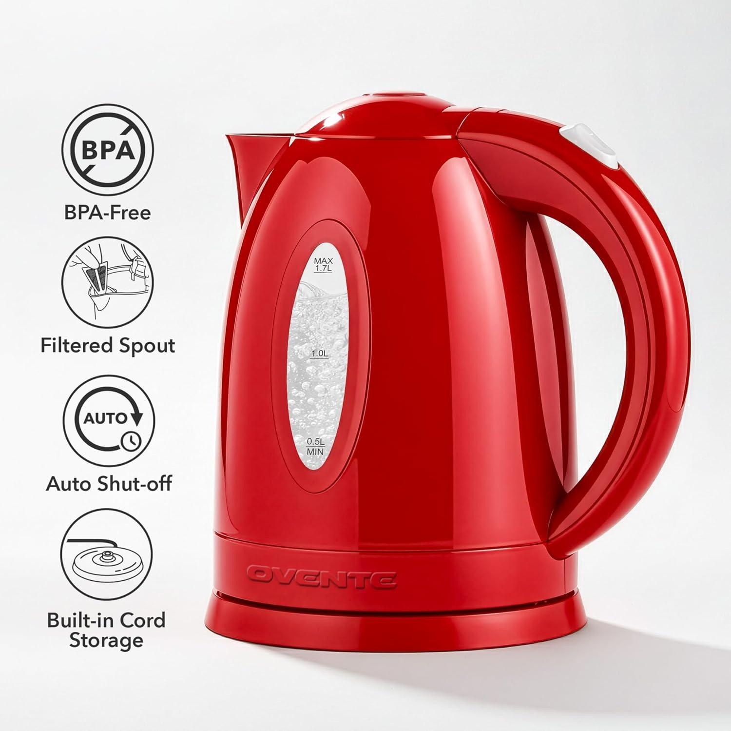 image:imageOVENTE Electric Kettle 17L Fast Boiling Water Heater for Coffee or Tea BPA Free with Water Level Gauge Auto ShutOff BoilDry Protection Indicator Light and Removable Filter Black KP72BRed