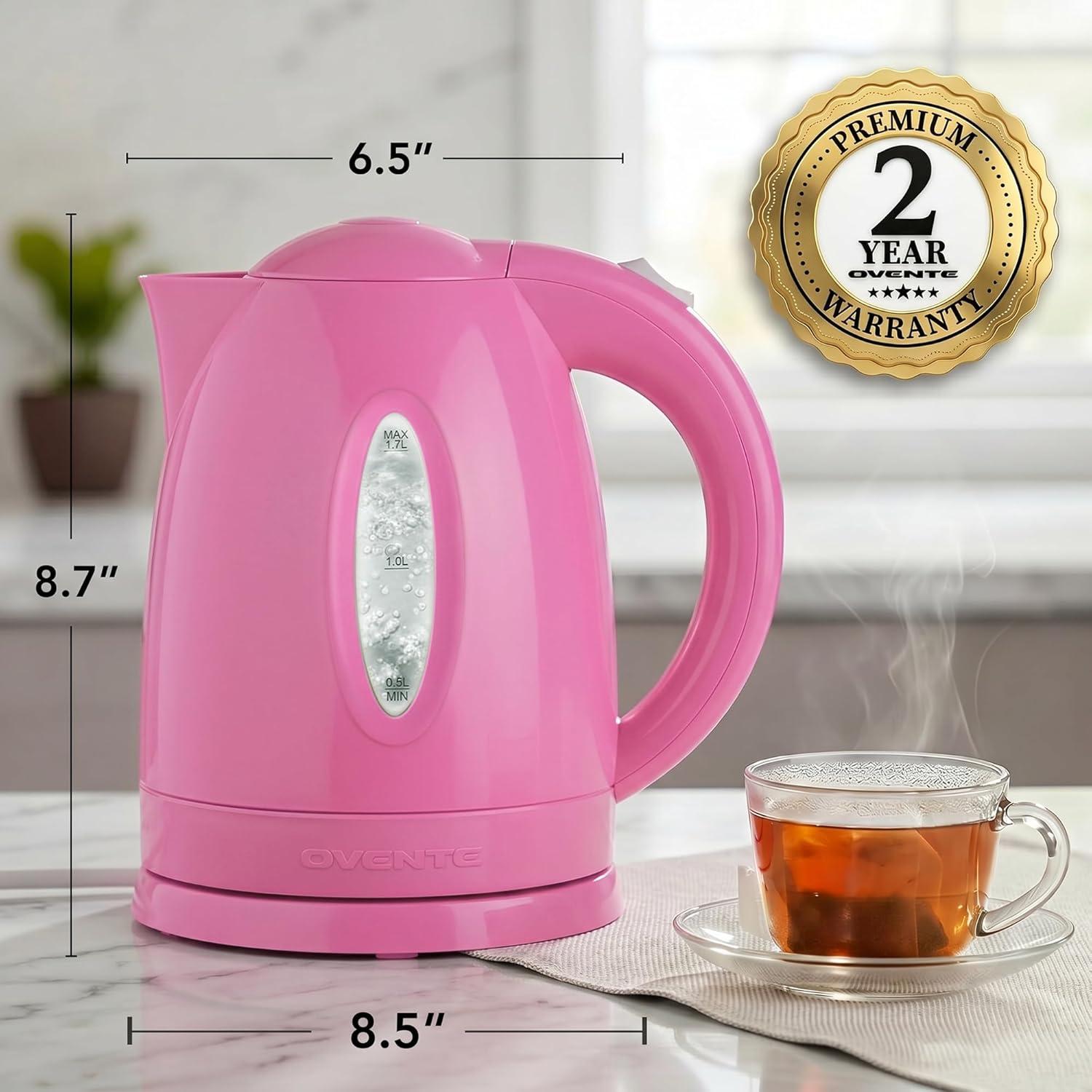 image:imageOVENTE Electric Kettle 17L Fast Boiling Water Heater for Coffee or Tea BPA Free with Water Level Gauge Auto ShutOff BoilDry Protection Indicator Light and Removable Filter Black KP72BPink