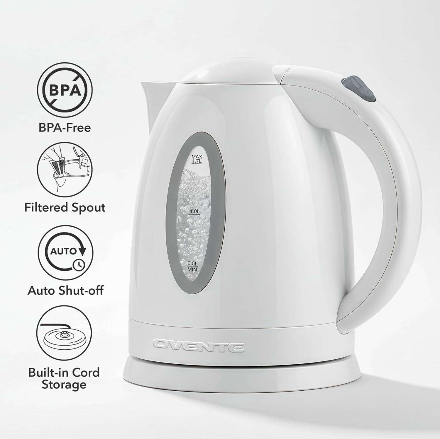 image:imageOVENTE Electric Kettle 17L Fast Boiling Water Heater for Coffee or Tea BPA Free with Water Level Gauge Auto ShutOff BoilDry Protection Indicator Light and Removable Filter Black KP72BWhite