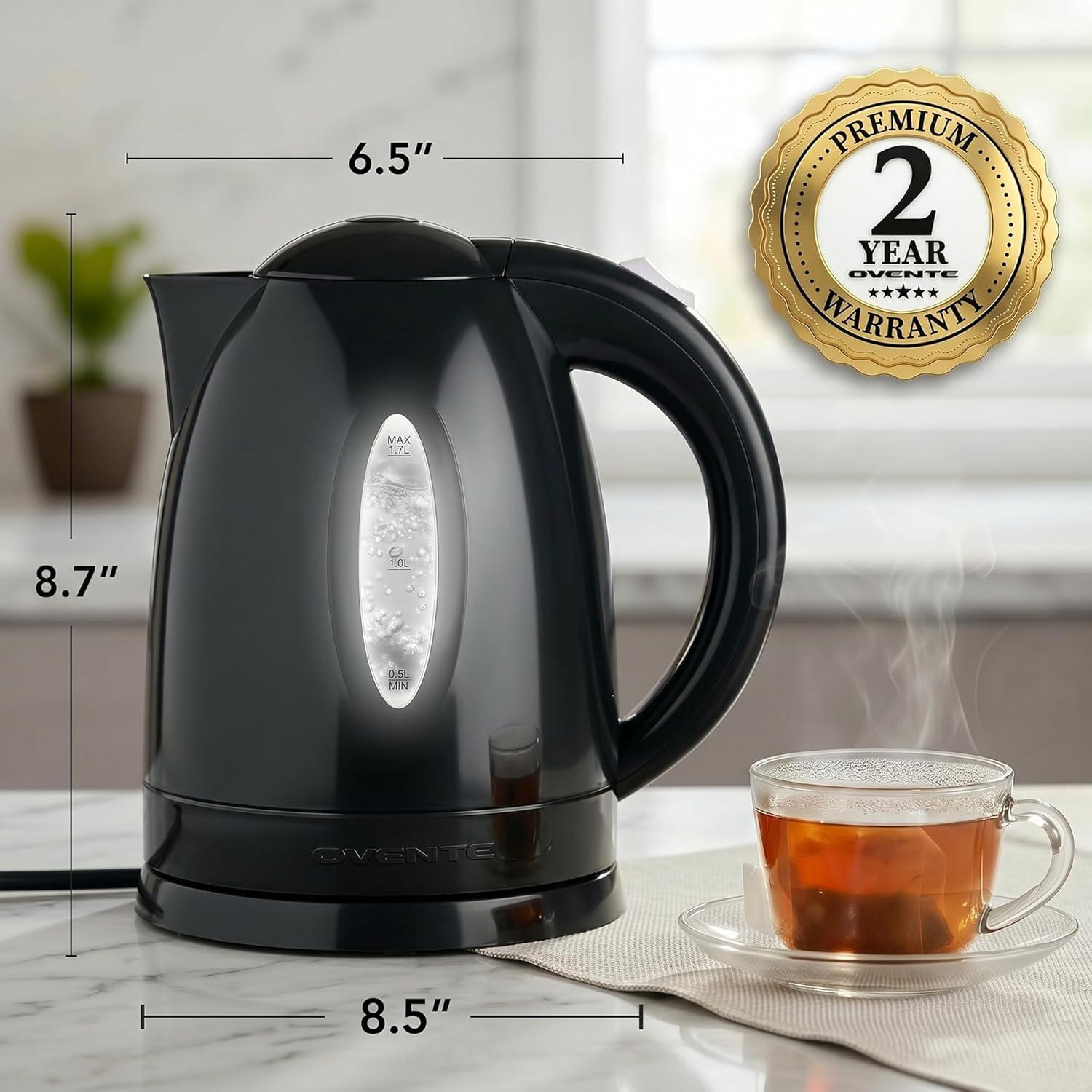 image:imageOVENTE Electric Kettle 17L Fast Boiling Water Heater for Coffee or Tea BPA Free with Water Level Gauge Auto ShutOff BoilDry Protection Indicator Light and Removable Filter Black KP72BBlack