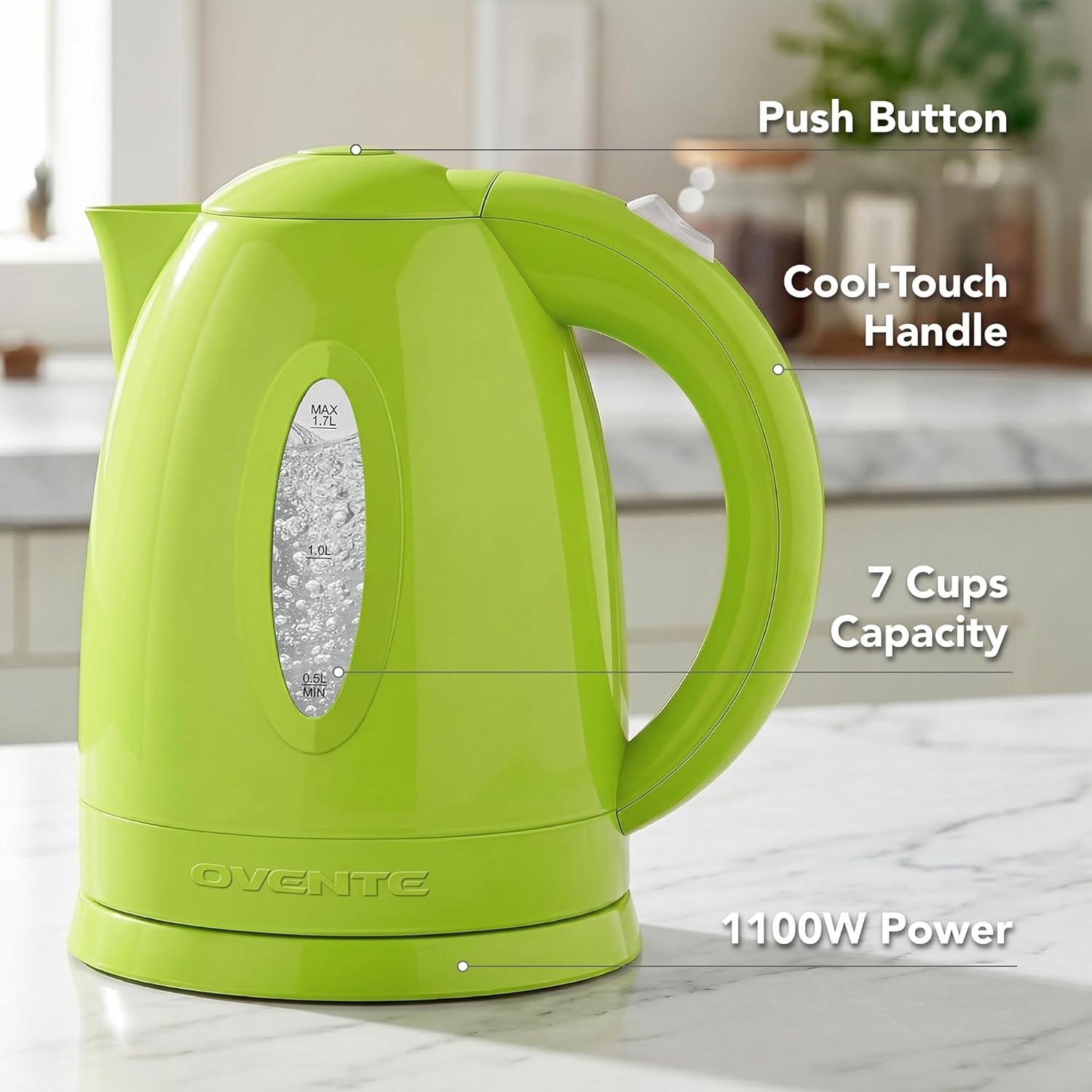 image:imageOVENTE Electric Kettle 17L Fast Boiling Water Heater for Coffee or Tea BPA Free with Water Level Gauge Auto ShutOff BoilDry Protection Indicator Light and Removable Filter Black KP72BGreen