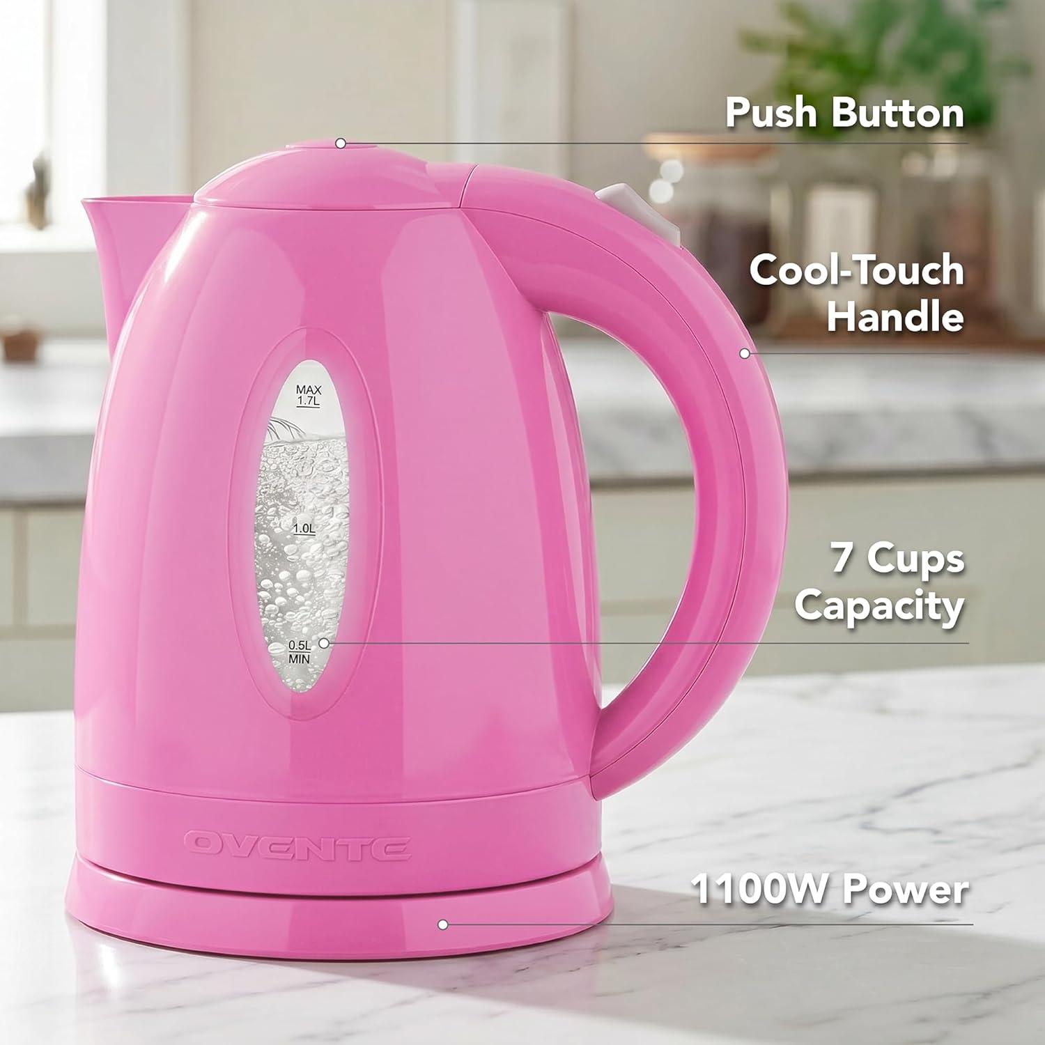 image:imageOVENTE Electric Kettle 17L Fast Boiling Water Heater for Coffee or Tea BPA Free with Water Level Gauge Auto ShutOff BoilDry Protection Indicator Light and Removable Filter Black KP72BPink
