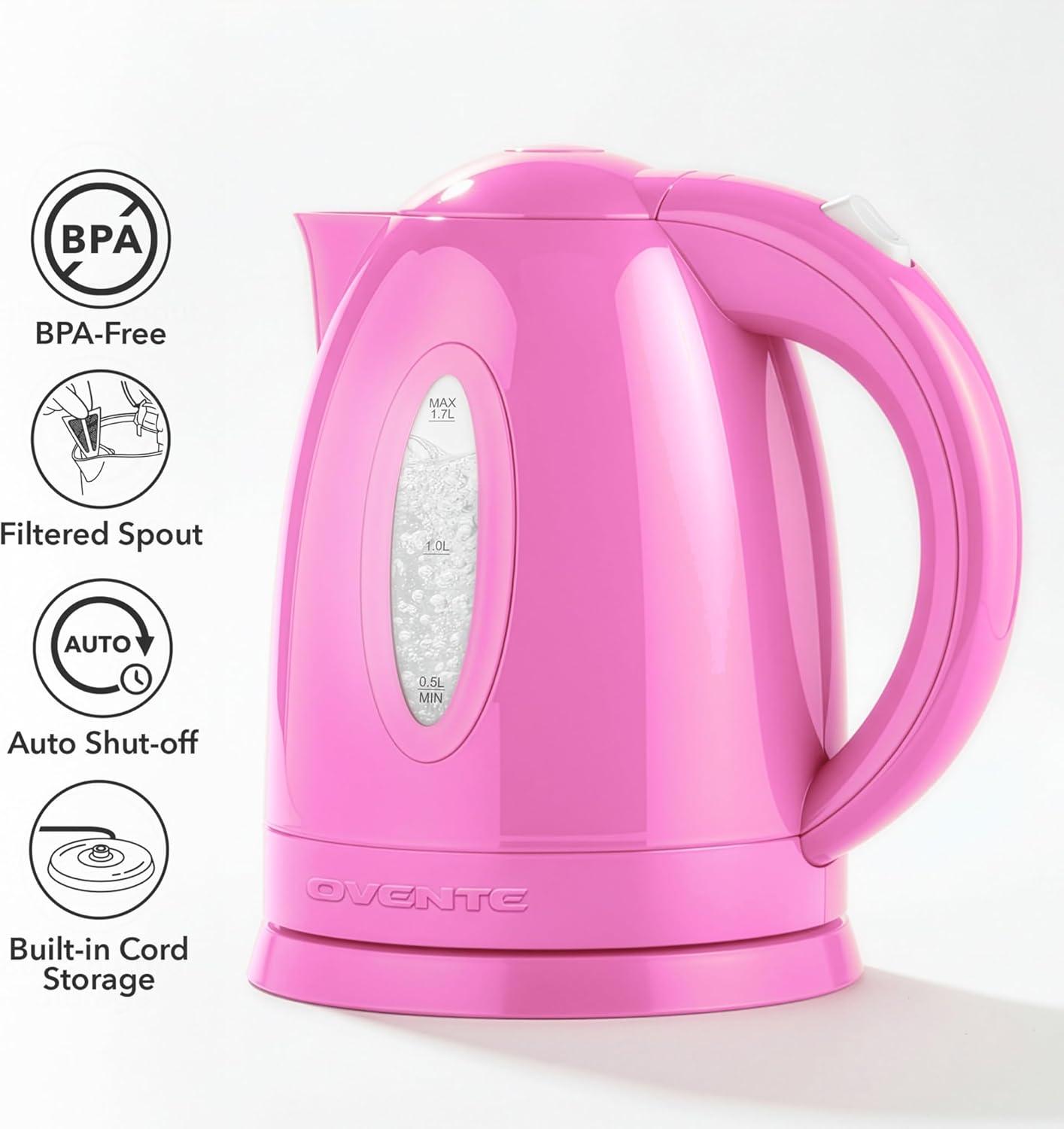 image:imageOVENTE Electric Kettle 17L Fast Boiling Water Heater for Coffee or Tea BPA Free with Water Level Gauge Auto ShutOff BoilDry Protection Indicator Light and Removable Filter Black KP72BPink