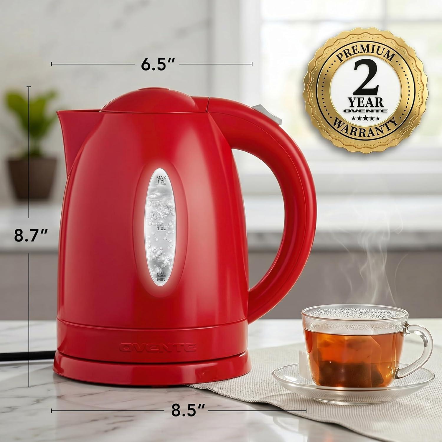 image:imageOVENTE Electric Kettle 17L Fast Boiling Water Heater for Coffee or Tea BPA Free with Water Level Gauge Auto ShutOff BoilDry Protection Indicator Light and Removable Filter Black KP72BRed
