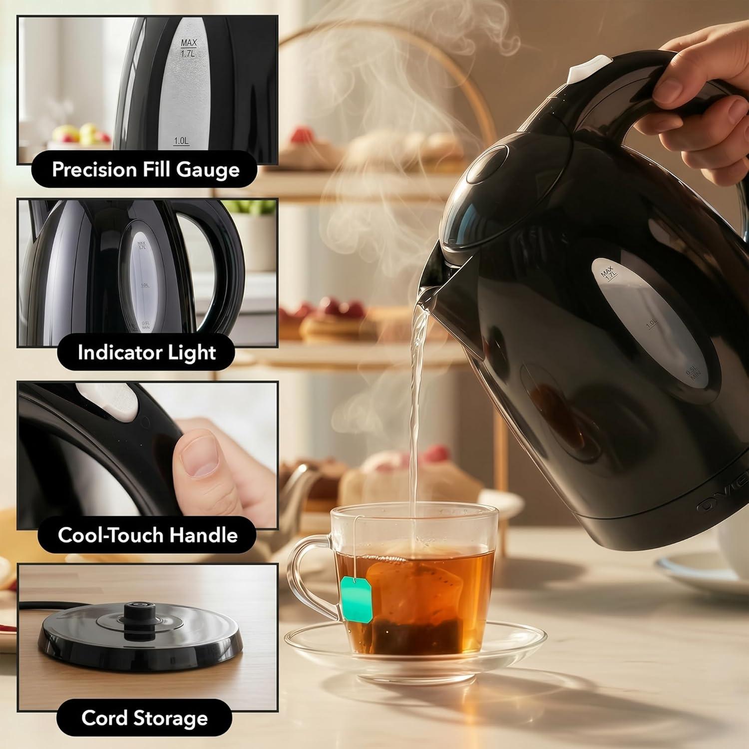 image:imageOVENTE Electric Kettle 17L Fast Boiling Water Heater for Coffee or Tea BPA Free with Water Level Gauge Auto ShutOff BoilDry Protection Indicator Light and Removable Filter Black KP72BBlack