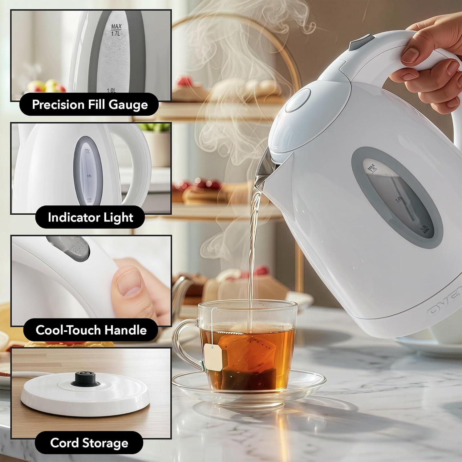 image:imageOVENTE Electric Kettle 17L Fast Boiling Water Heater for Coffee or Tea BPA Free with Water Level Gauge Auto ShutOff BoilDry Protection Indicator Light and Removable Filter Black KP72BWhite