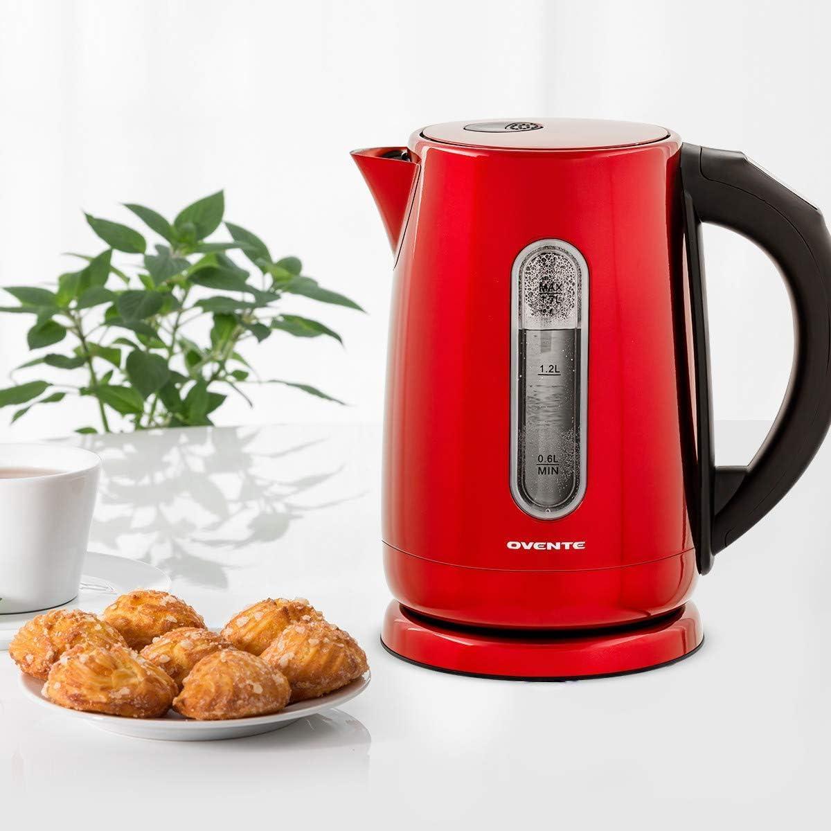 image:imageOVENTE Electric Kettle 17L Stainless Steel Water Boiler and Heater with 1100W Power Temperature Control Keep Warm Function Auto ShutOff BoilDry Protection and Cordless Serving Red KS58R