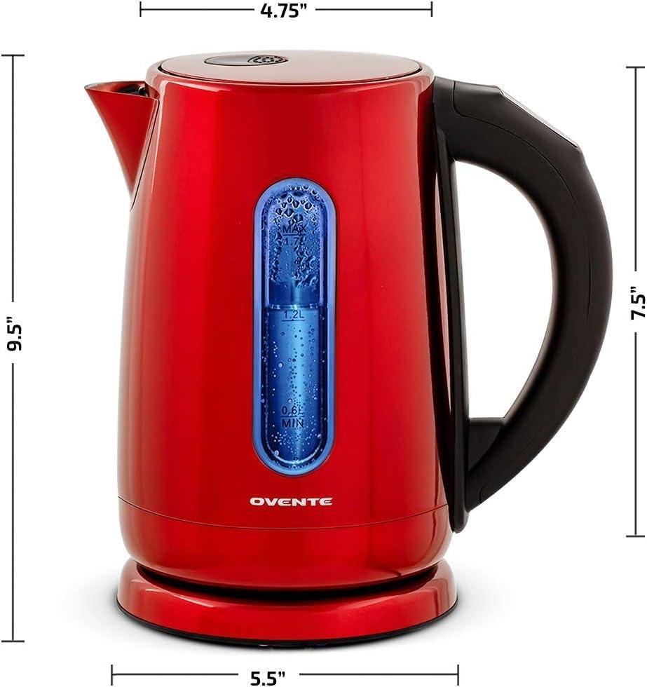 image:imageOVENTE Electric Kettle 17L Stainless Steel Water Boiler and Heater with 1100W Power Temperature Control Keep Warm Function Auto ShutOff BoilDry Protection and Cordless Serving Red KS58R