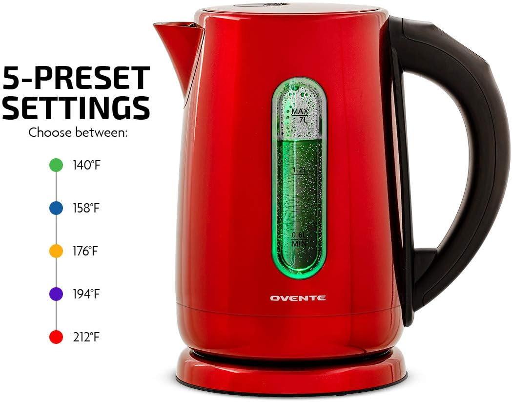 image:imageOVENTE Electric Kettle 17L Stainless Steel Water Boiler and Heater with 1100W Power Temperature Control Keep Warm Function Auto ShutOff BoilDry Protection and Cordless Serving Red KS58R