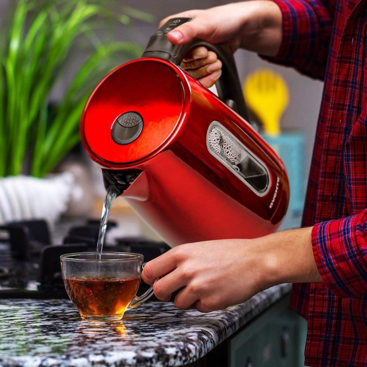 image:imageOVENTE Electric Kettle 17L Stainless Steel Water Boiler and Heater with 1100W Power Temperature Control Keep Warm Function Auto ShutOff BoilDry Protection and Cordless Serving Red KS58R