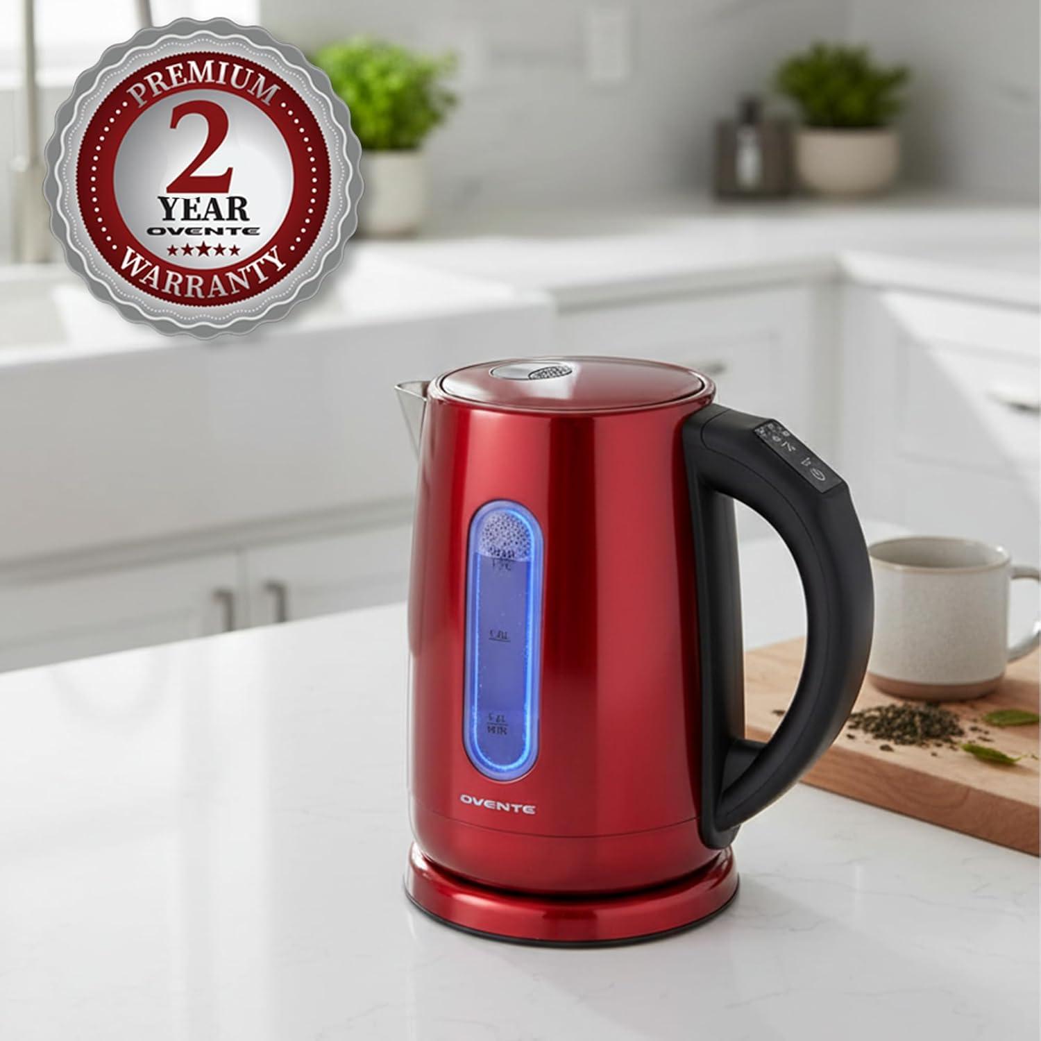 image:imageOVENTE Electric Kettle 17L Stainless Steel Water Boiler and Heater with 1100W Power Temperature Control Keep Warm Function Auto ShutOff BoilDry Protection and Cordless Serving Red KS58R