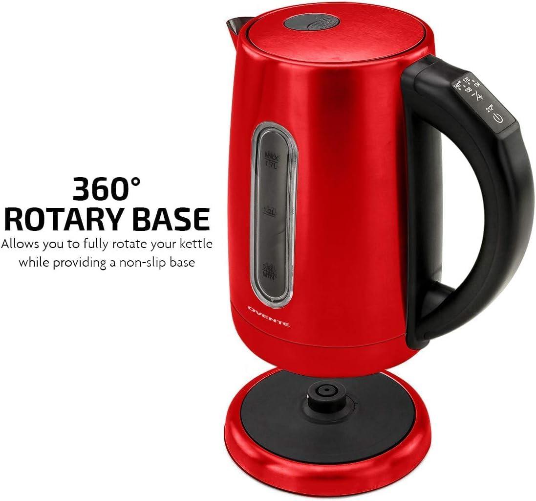 image:imageOVENTE Electric Kettle 17L Stainless Steel Water Boiler and Heater with 1100W Power Temperature Control Keep Warm Function Auto ShutOff BoilDry Protection and Cordless Serving Red KS58R