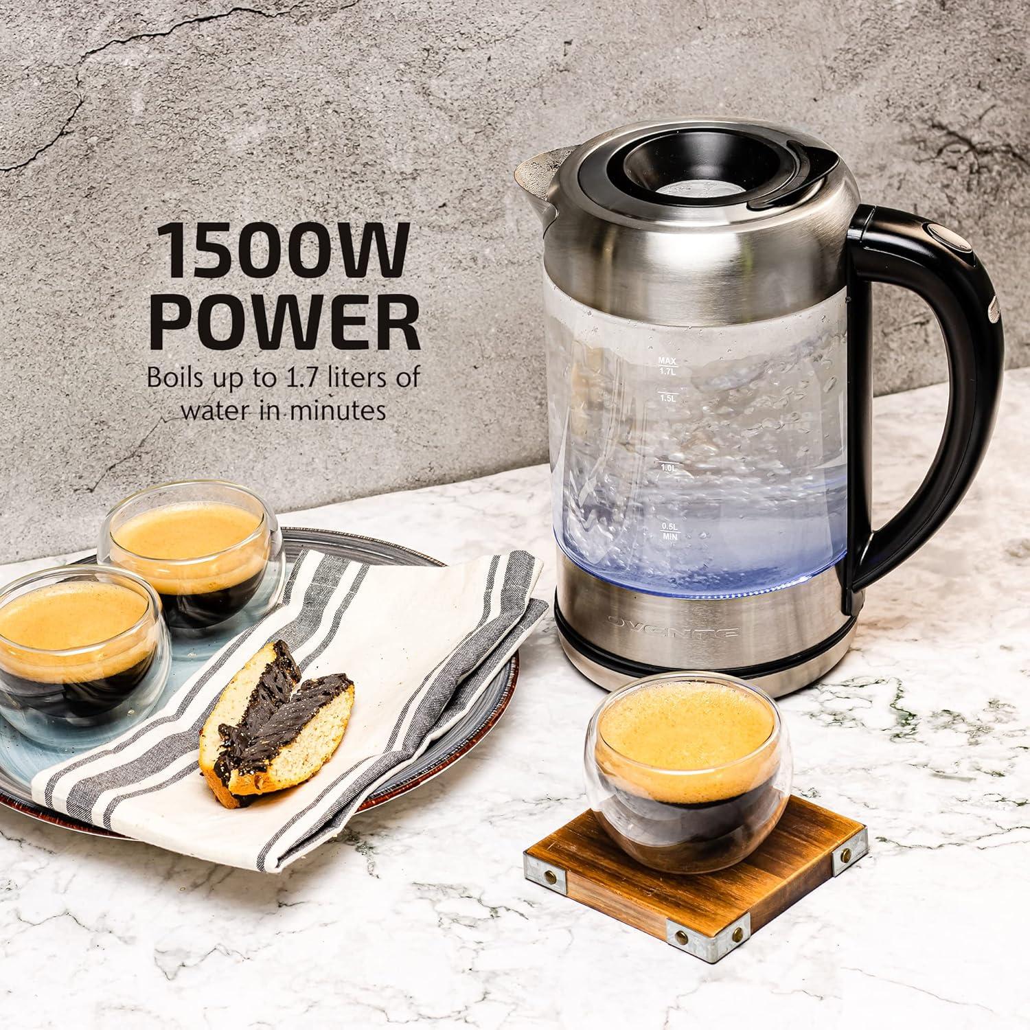 image:imageOVENTE Electric Kettle with 17L Borosilicate Glass 1500W Instant Water Boiler and Heater for Coffee or Tea BPA Free Easy to Fill Lid Auto ShutOff and Boil Dry Protection Silver KG612SSilver