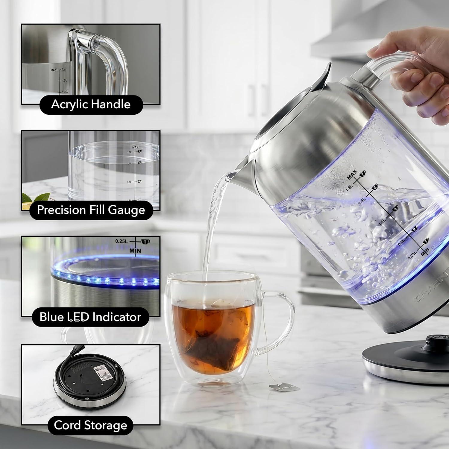 image:imageOVENTE Electric Kettle with 17L Borosilicate Glass 1500W Instant Water Boiler and Heater for Coffee or Tea BPA Free Easy to Fill Lid Auto ShutOff and Boil Dry Protection Silver KG612SSilver 18L KG921S