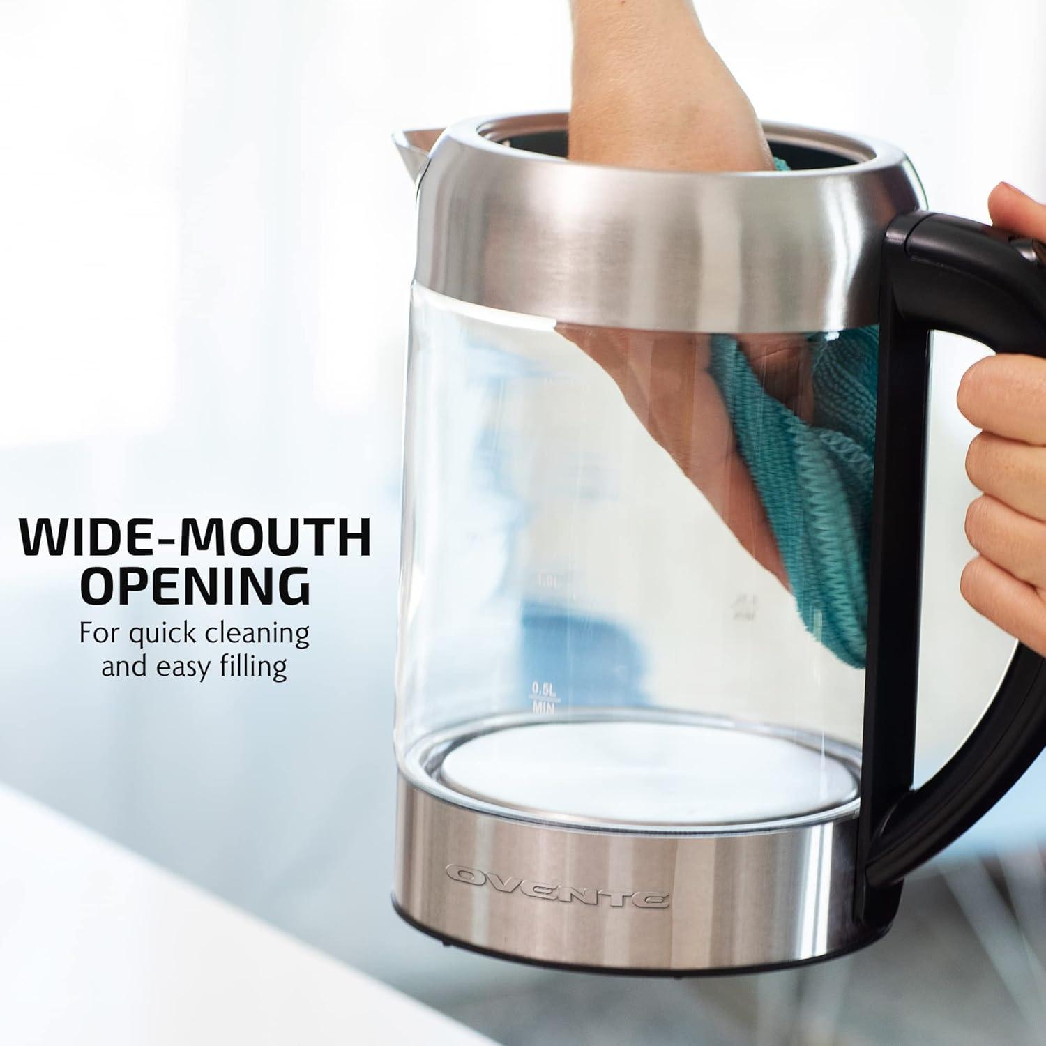 image:imageOVENTE Electric Kettle with 17L Borosilicate Glass 1500W Instant Water Boiler and Heater for Coffee or Tea BPA Free Easy to Fill Lid Auto ShutOff and Boil Dry Protection Silver KG612SSilver