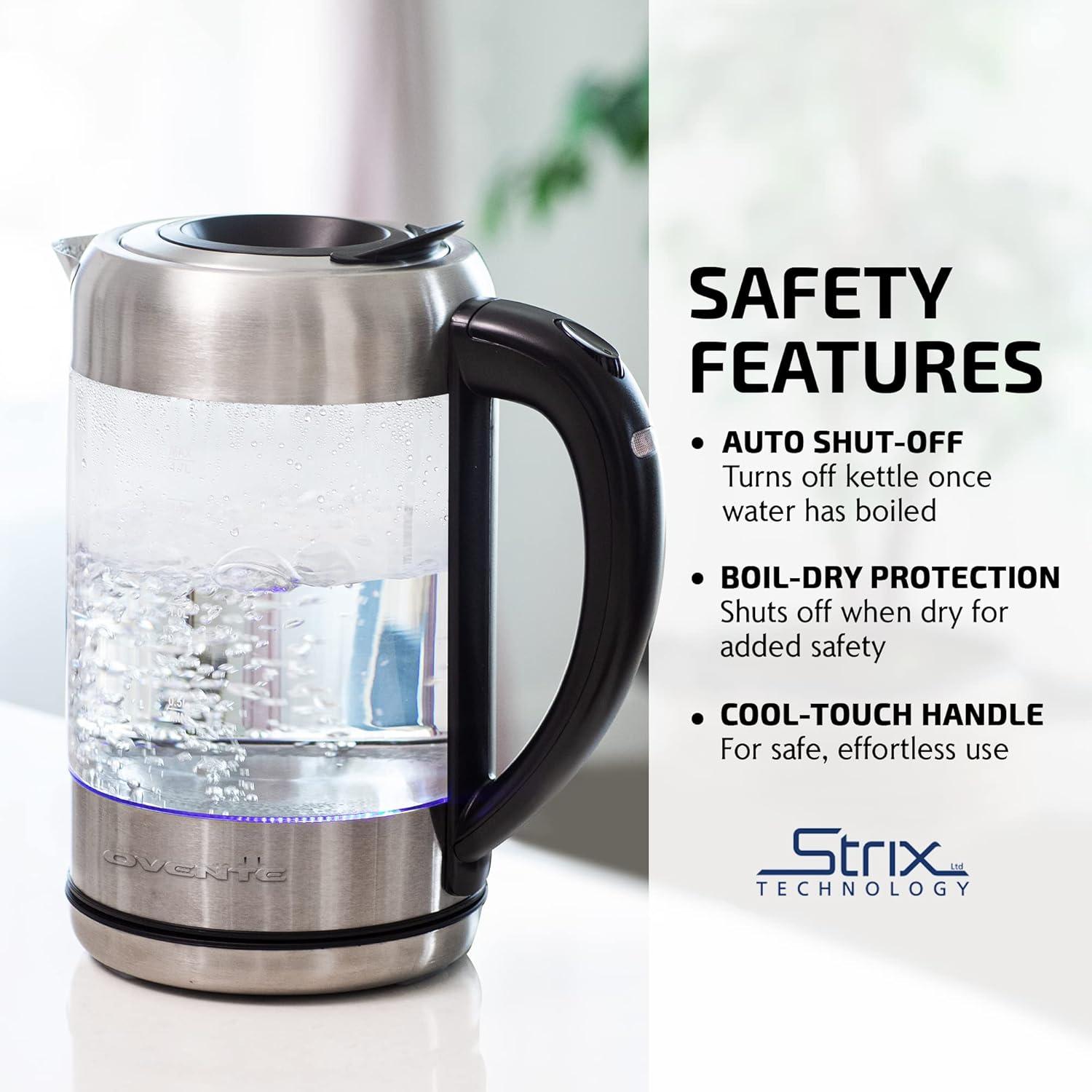 image:imageOVENTE Electric Kettle with 17L Borosilicate Glass 1500W Instant Water Boiler and Heater for Coffee or Tea BPA Free Easy to Fill Lid Auto ShutOff and Boil Dry Protection Silver KG612SSilver