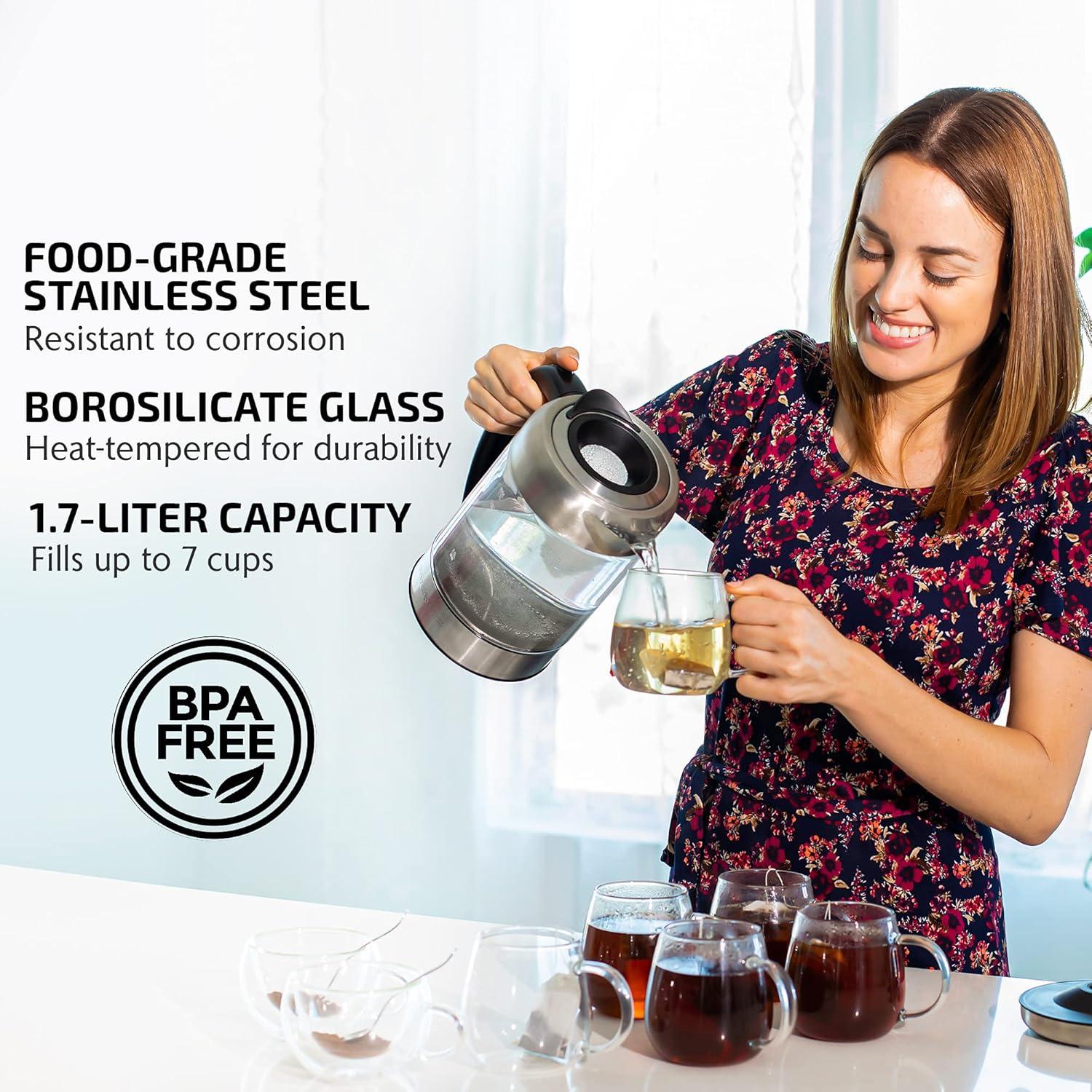 image:imageOVENTE Electric Kettle with 17L Borosilicate Glass 1500W Instant Water Boiler and Heater for Coffee or Tea BPA Free Easy to Fill Lid Auto ShutOff and Boil Dry Protection Silver KG612SSilver
