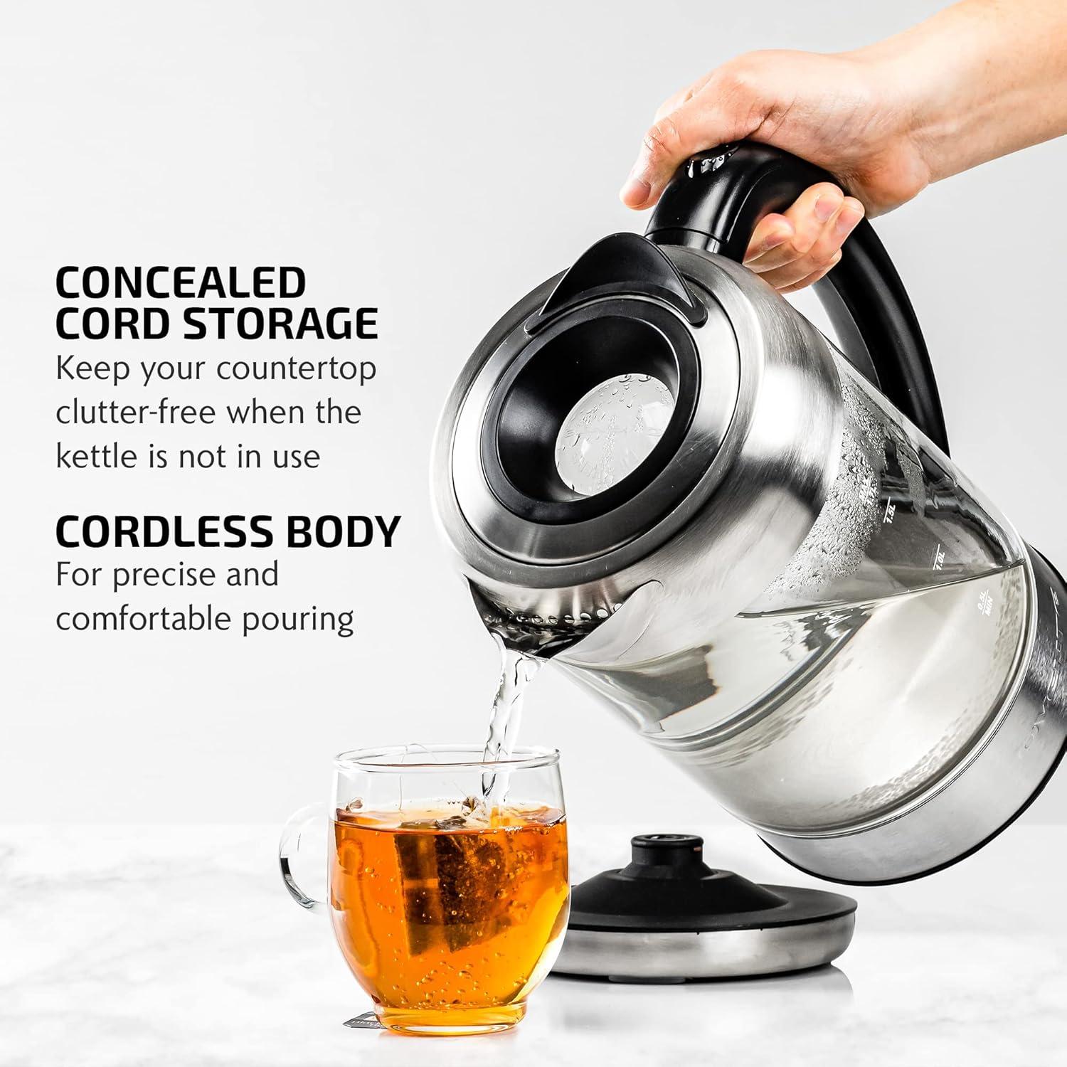 image:imageOVENTE Electric Kettle with 17L Borosilicate Glass 1500W Instant Water Boiler and Heater for Coffee or Tea BPA Free Easy to Fill Lid Auto ShutOff and Boil Dry Protection Silver KG612SSilver