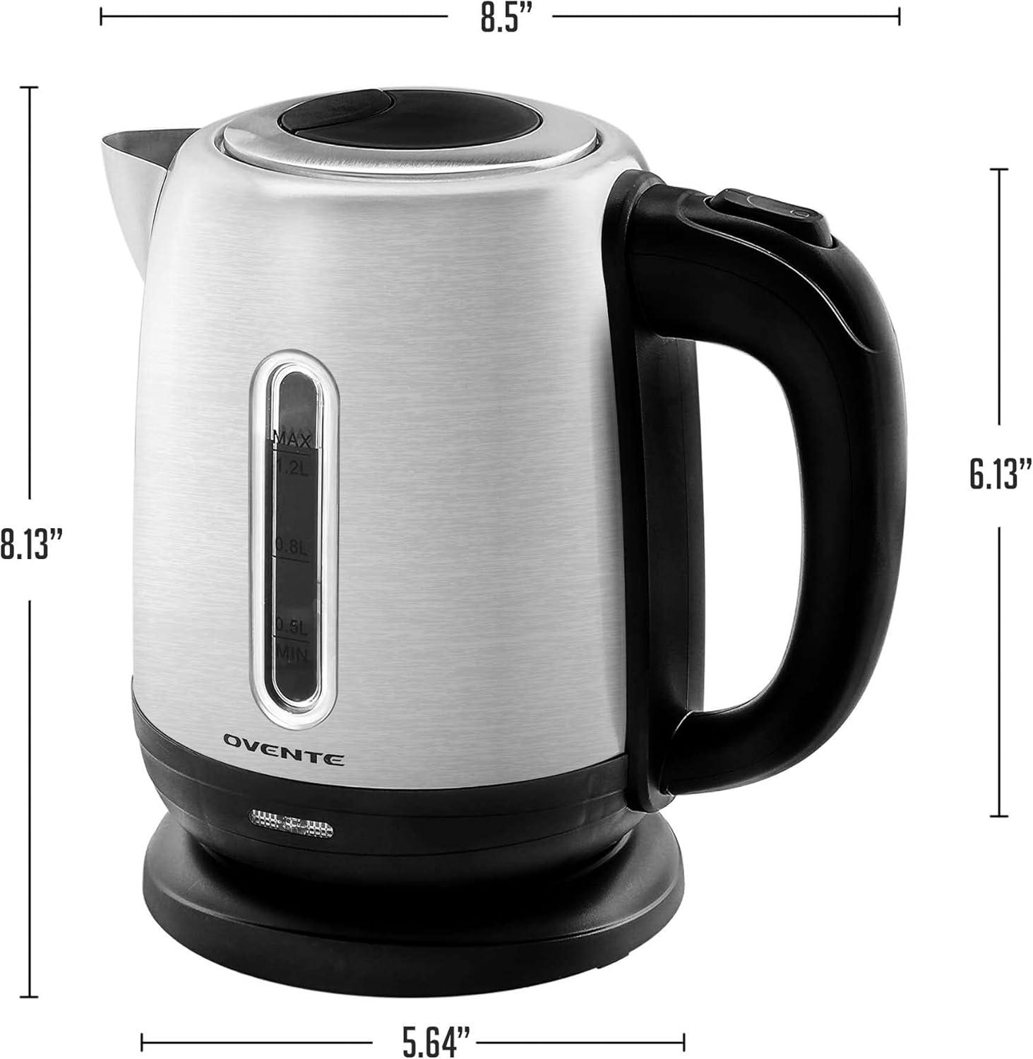 image:imageOVENTE Electric Tea Kettle Stainless Steel 12 Liter Portable Instant Water Boiler Heater 1100W Power Fast Boiling with Cordless Body and Automatic Shut Off for Coffee Milk Chocolate Silver KS22S