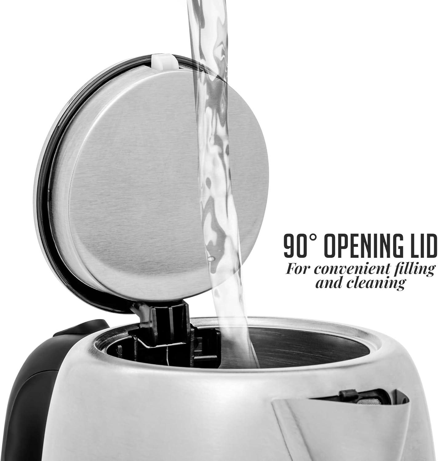 image:imageOVENTE Electric Tea Kettle Stainless Steel 12 Liter Portable Instant Water Boiler Heater 1100W Power Fast Boiling with Cordless Body and Automatic Shut Off for Coffee Milk Chocolate Silver KS22S