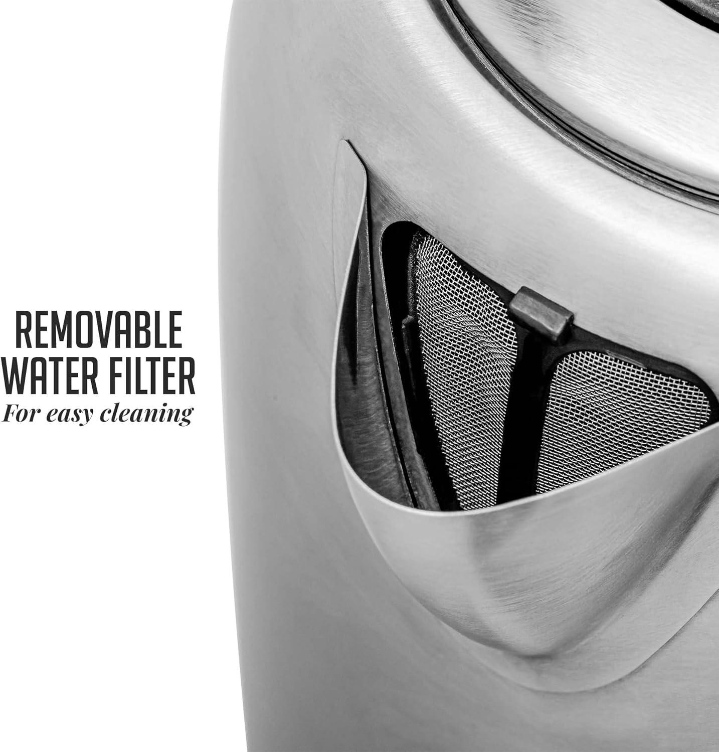 image:imageOVENTE Electric Tea Kettle Stainless Steel 12 Liter Portable Instant Water Boiler Heater 1100W Power Fast Boiling with Cordless Body and Automatic Shut Off for Coffee Milk Chocolate Silver KS22S