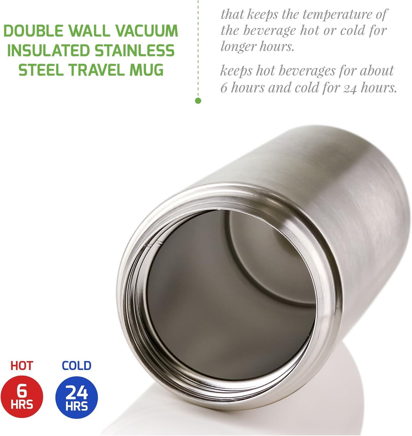 image:imageOvente 2 in 1 Silver Bundle Set with Stainless Steel Handheld Milk Frother and Vacuum Insulated 12 Ounce Travel Mug with Tea Infuser Compact and Portable Easy to Carry Perfect for the Coffee Lover