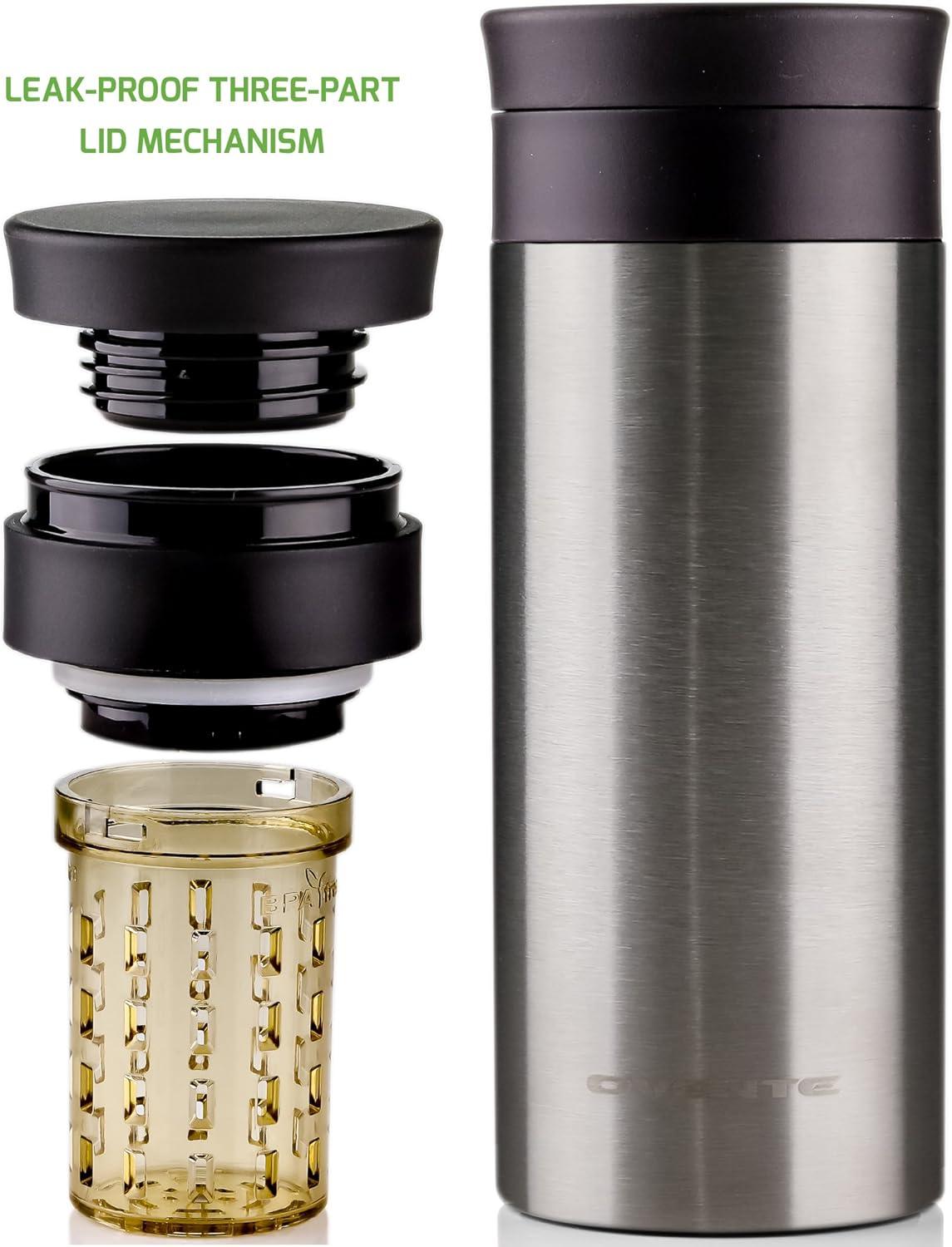 image:imageOvente 2 in 1 Silver Bundle Set with Stainless Steel Handheld Milk Frother and Vacuum Insulated 12 Ounce Travel Mug with Tea Infuser Compact and Portable Easy to Carry Perfect for the Coffee Lover