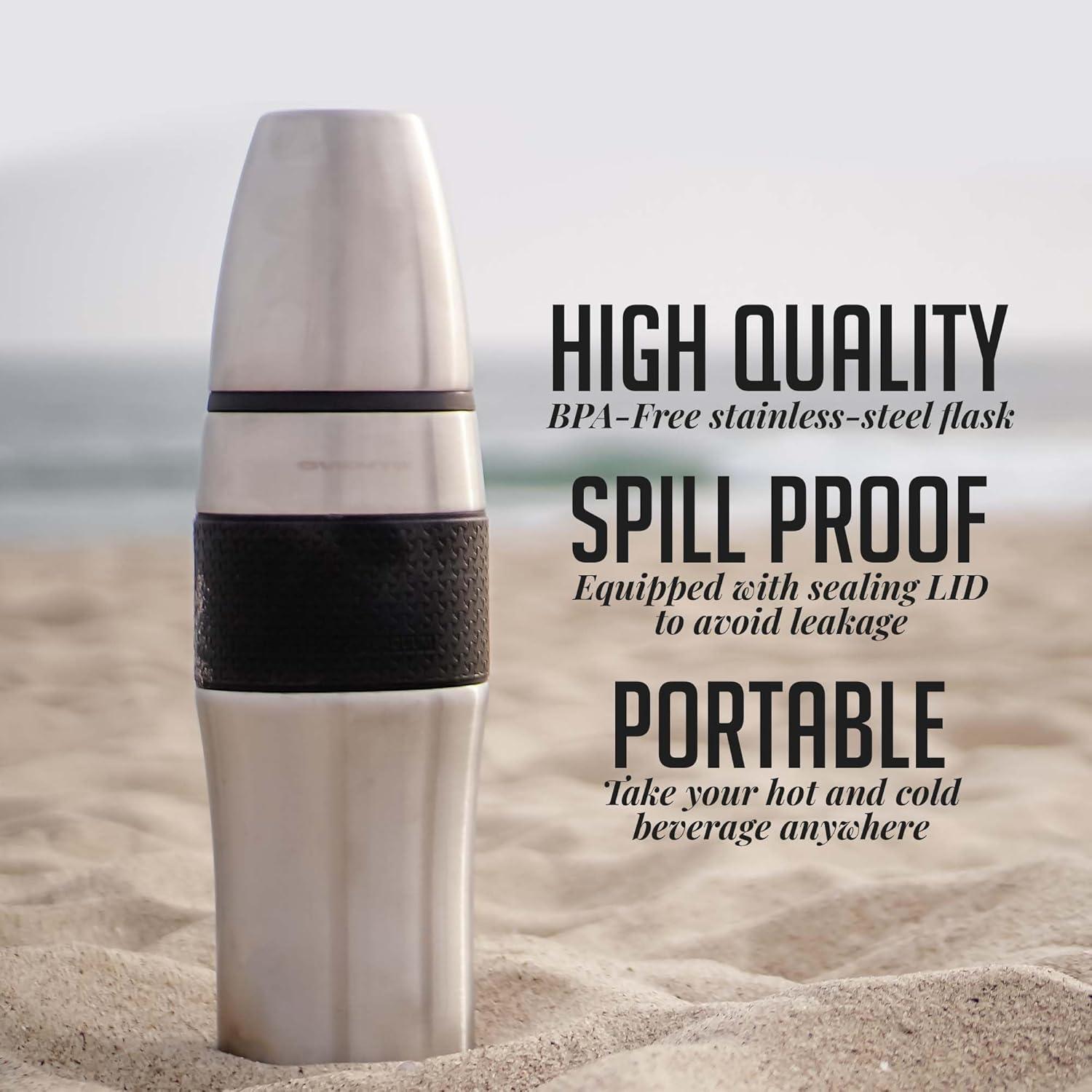image:imageOvente Stainless Steel Double Walled Vacuum Insulated Mug 26 Ounce BPAFree Leak Free and Spill Proof with Removable Cup Portable Easy Travel and Clean Perfect for Hot or Cold Drinks Silver TSA26S