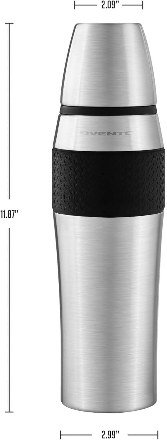 image:imageOvente Stainless Steel Double Walled Vacuum Insulated Mug 26 Ounce BPAFree Leak Free and Spill Proof with Removable Cup Portable Easy Travel and Clean Perfect for Hot or Cold Drinks Silver TSA26S