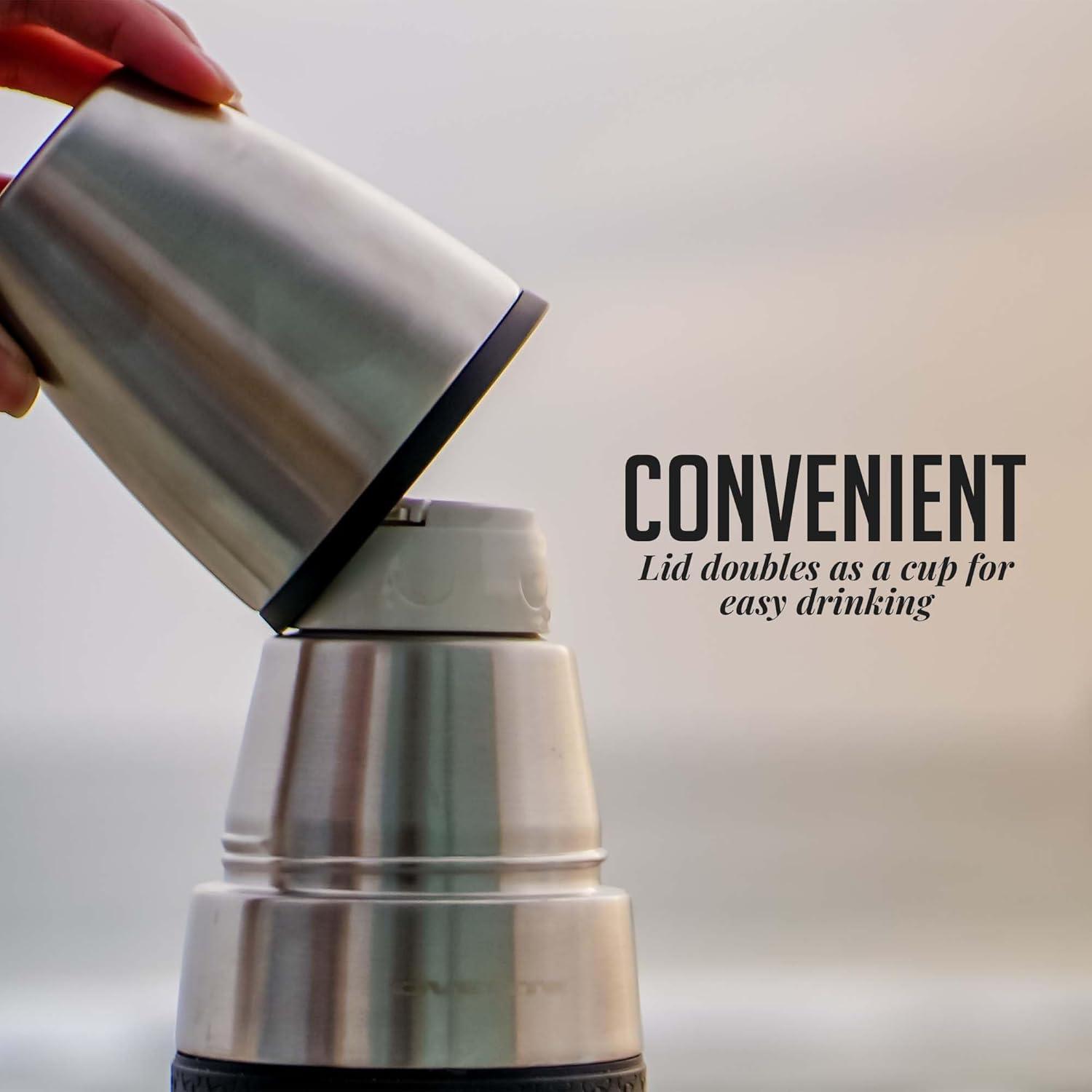 image:imageOvente Stainless Steel Double Walled Vacuum Insulated Mug 26 Ounce BPAFree Leak Free and Spill Proof with Removable Cup Portable Easy Travel and Clean Perfect for Hot or Cold Drinks Silver TSA26S