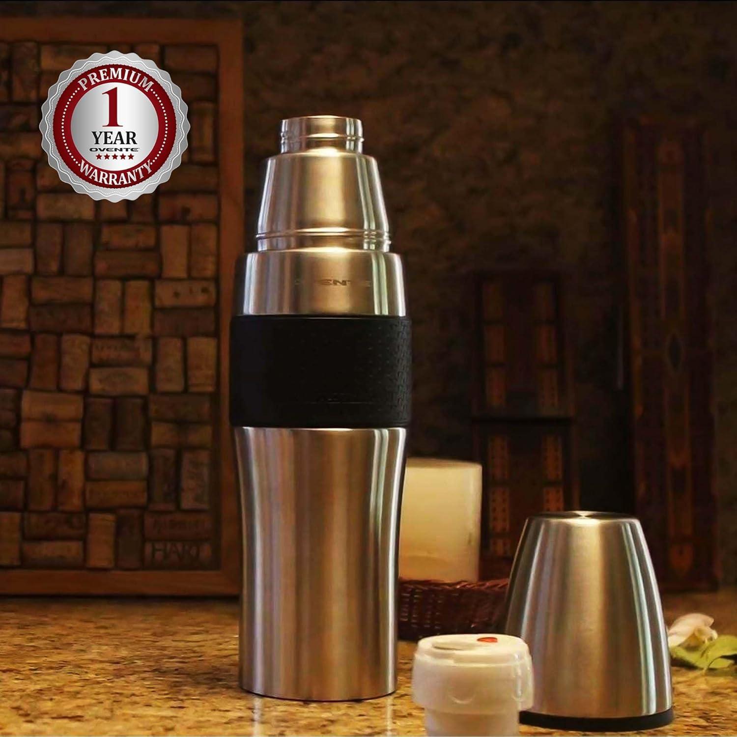 image:imageOvente Stainless Steel Double Walled Vacuum Insulated Mug 26 Ounce BPAFree Leak Free and Spill Proof with Removable Cup Portable Easy Travel and Clean Perfect for Hot or Cold Drinks Silver TSA26S