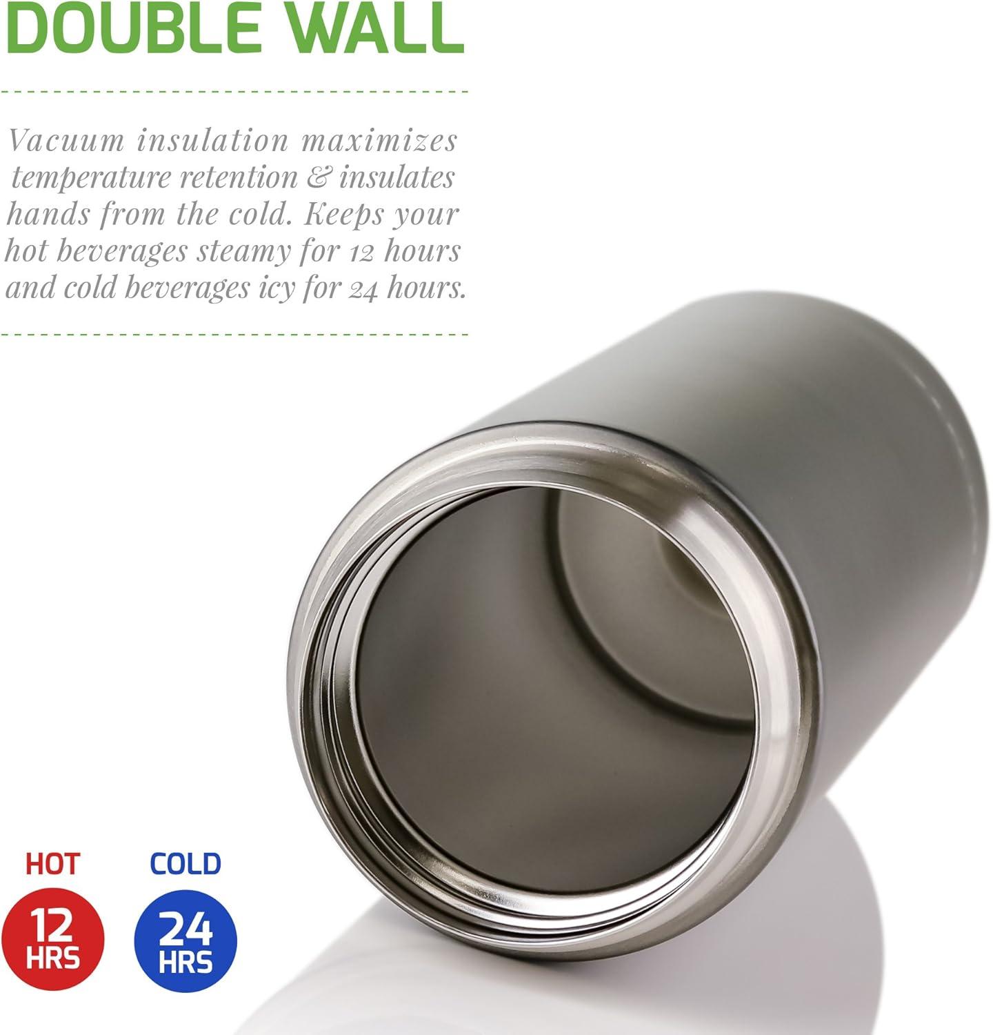 image:imageOvente Stainless Steel Vacuum Insulated Coffee Water Mug 16 oz Portable Double Wall Handheld Tumbler with Tea Infuser BPAFree Spill Proof Travel Friendly for Hot Cold Beverage Gunmetal MSA16G