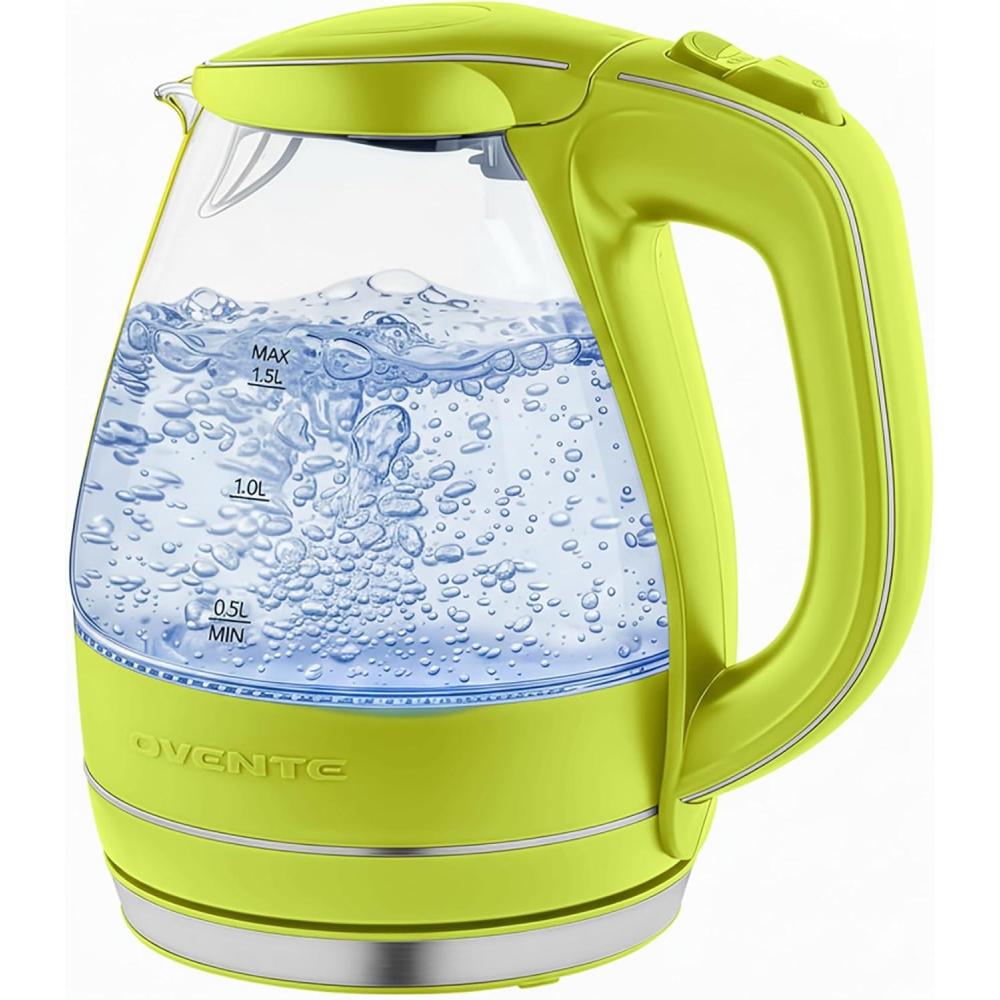 image:imageOVENTE Electric Kettle 15L Borosilicate Glass Countertop Water Heater and Boiler for Coffee or Tea BPAFree Auto ShutOff BoilDry Protection Removable and Washable Spout Filter Purple KG83PGreen