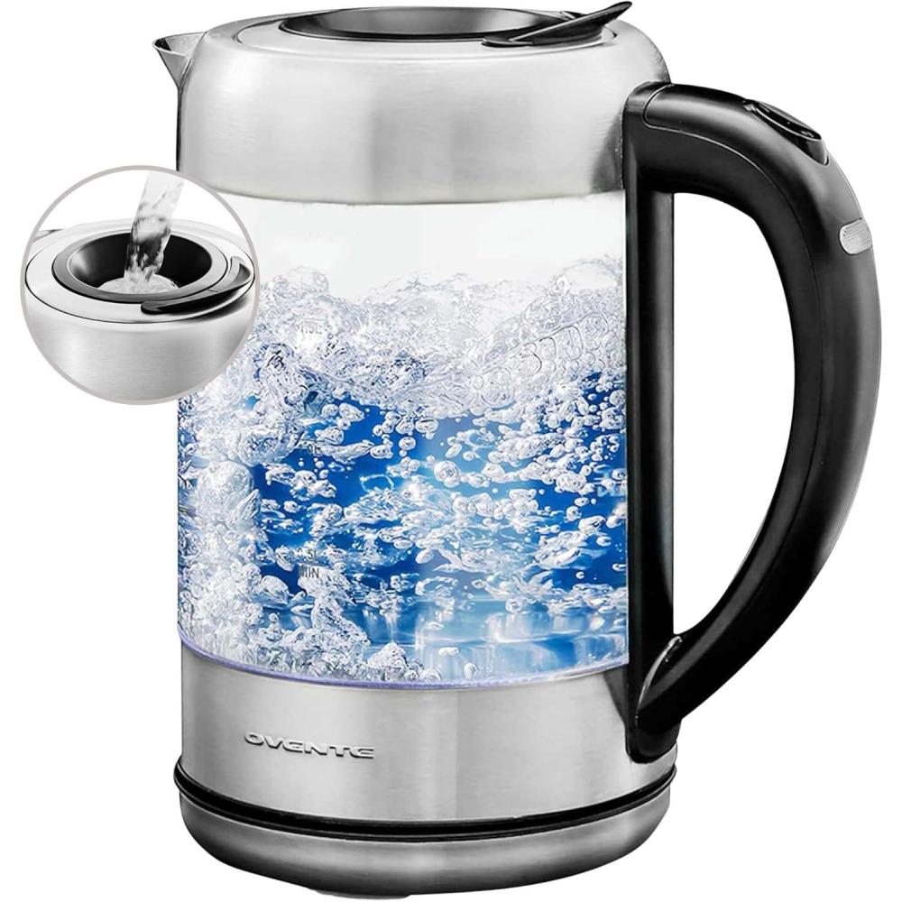 image:imageOVENTE Electric Kettle with 17L Borosilicate Glass 1500W Instant Water Boiler and Heater for Coffee or Tea BPA Free Easy to Fill Lid Auto ShutOff and Boil Dry Protection Silver KG612SSilver