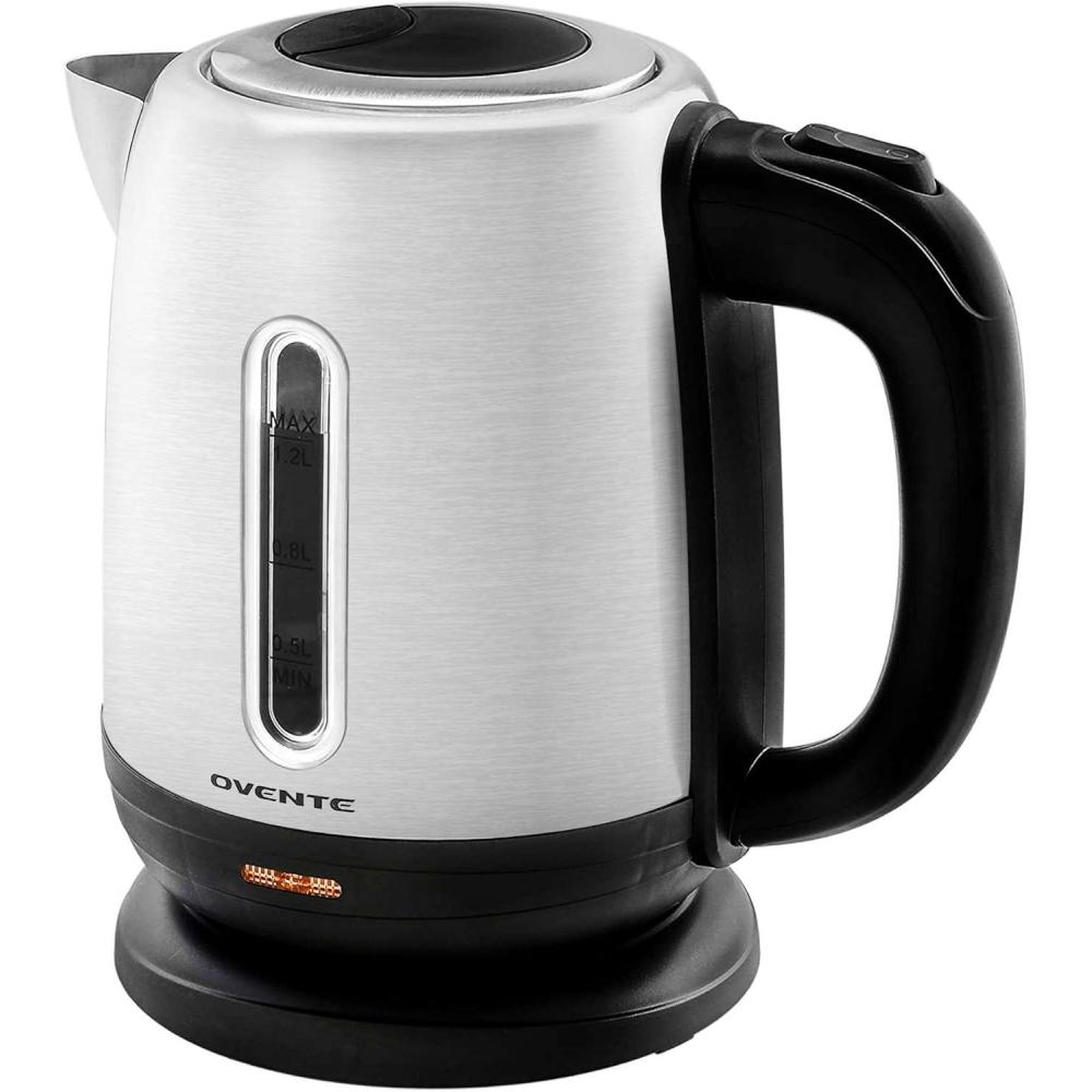 image:imageOVENTE Electric Tea Kettle Stainless Steel 12 Liter Portable Instant Water Boiler Heater 1100W Power Fast Boiling with Cordless Body and Automatic Shut Off for Coffee Milk Chocolate Silver KS22S