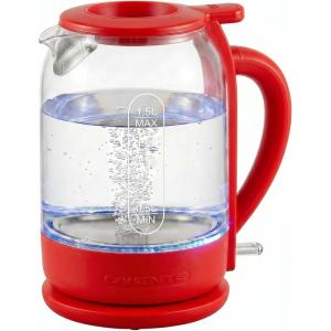 image:imageOVENTE Electric Kettle with 15L Borosilicate Glass 1500W Fast Boiling Water Heater for Coffee or Tea Easy to Fill Lid Auto ShutOff BoilDry Protection amp Stainless Steel Filter Red KG516RRed