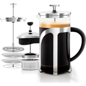 image:imageOVENTE French Press Coffee Maker 20oz Heat Resistant Borosilicate Glass BPAFree Brewing Pot with 4Level Filter System and Stainless Steel Plunger for Cold Brew Coffee Tea and More Clear FGC20T34 Ounce