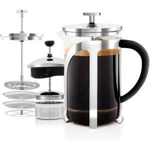 image:imageOVENTE French Press Coffee Maker 20oz Heat Resistant Borosilicate Glass BPAFree Brewing Pot with 4Level Filter System and Stainless Steel Plunger for Cold Brew Coffee Tea and More Clear FGC20T27 Ounce