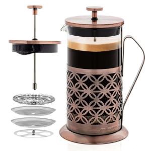 image:imageOVENTE French Press Coffee Maker 34 Ounce with Heat Resistant Borosilicate Glass Stainless Steel Design and 4Level Filter System Portable Cold Brewer Pot for Travel Camping or Gift Copper FSF34C34 Oz