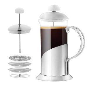 image:imageOVENTE French Press Coffee Maker 34 Ounce with Heat Resistant Borosilicate Glass Stainless Steel Design and 4Level Filter System Portable Cold Brewer Pot for Travel Camping or Gift Silver FSL34S12 Ounce