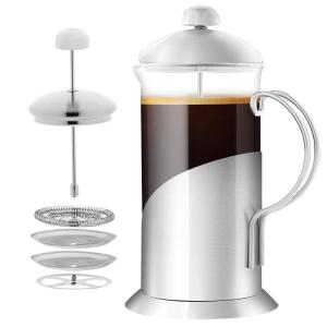 image:imageOVENTE French Press Coffee Maker 34 Ounce with Heat Resistant Borosilicate Glass Stainless Steel Design and 4Level Filter System Portable Cold Brewer Pot for Travel Camping or Gift Silver FSL34S34 Ounce