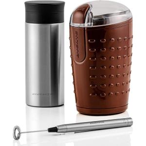 image:imageOvente Coffee Accessories Set with Vacuum Insulated 12 Ounce Travel Mug with Tea Infuser  Electric Stainless Steel Handheld Milk Frother  25 Ounce Electric Grinder for Coffee Spices or Herbs